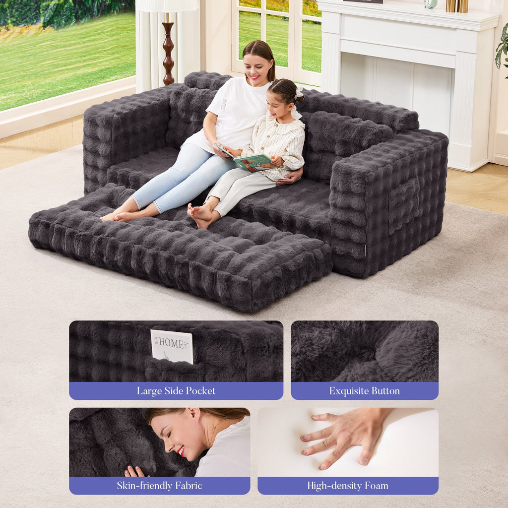 Hobestluk 3-Seater Sofa Boneless Couch with Tufted Button Design 2 in 1 Comfy Cloud Couch Oversized Sofa for Living Room Bedroom Apartment or Office (Grey, 3 Seater)