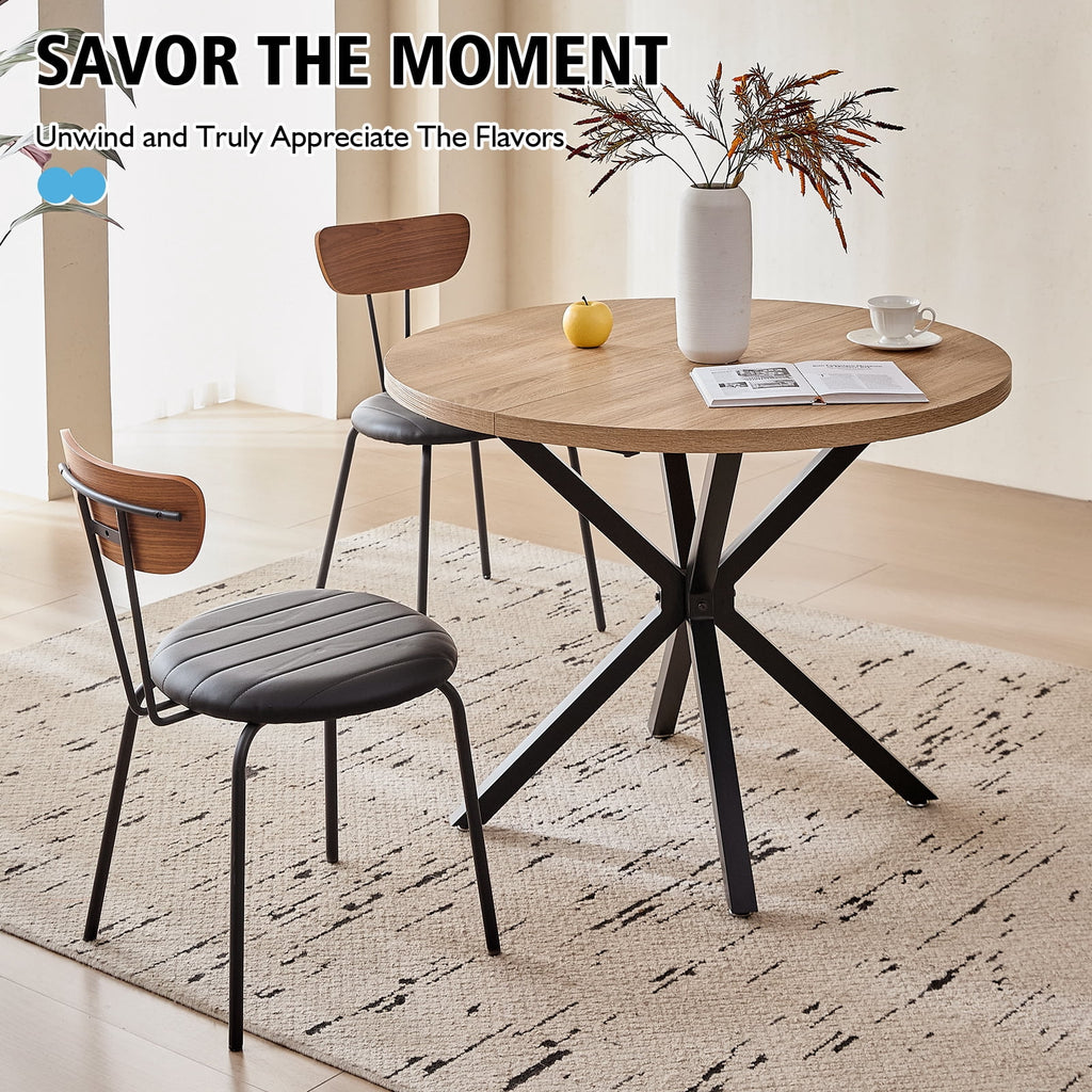 5 Piece 39 Round Dining Table Set for 4, Mid Century Kitchen Table with 4 Khaki Fabric Upholstered Dining Chairs for Apartment Living Room, Space Saving Table.