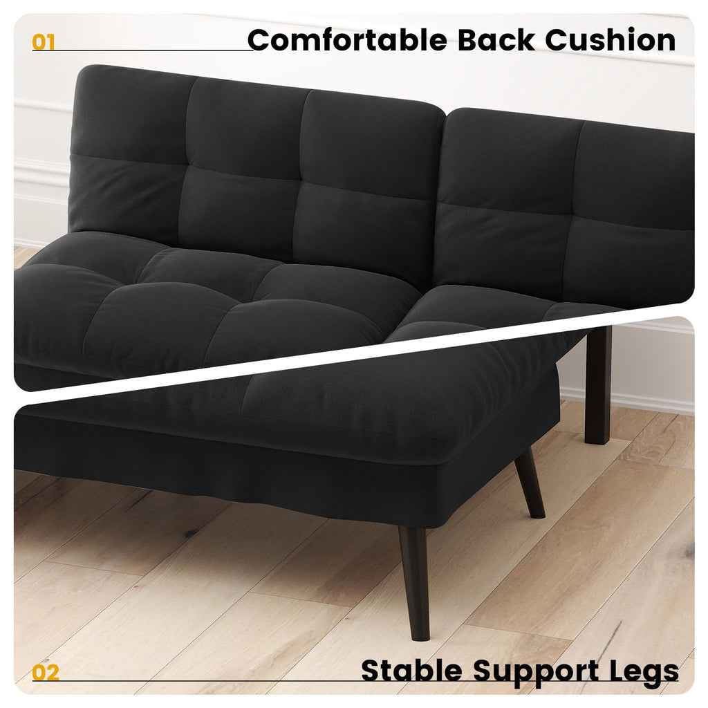 CloudRest Pro 72 Modern Convertible Futon Sofa Bed, Upholstered Futon Couch with 5 Adjustable Backrest Angles,Suitable for Apartment,Living Room,Black