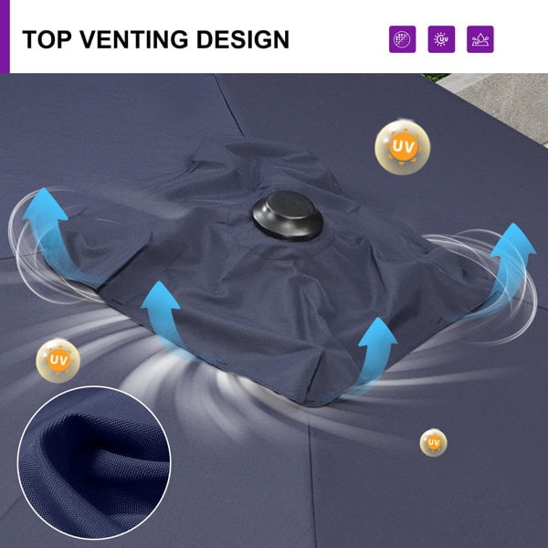 PURPLE LEAF OUTDOOR 10x13 FT Extra Large Rectangle Cantilever Umbrella with Base - 360° Rotating Heavy-Duty Aluminum Frame, Waterproof Graphite Grey Patio Sunshade for Oversized Pool Deck & Backyard