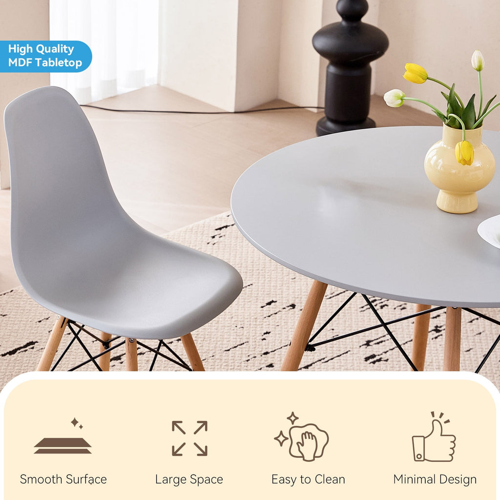 5-Piece 35.5'' Round Dining Table Set for 4, Kitchen Table Chair Set of 4, Mid-Century Modern Dinette Dining Room Table Set Dinner Table for 4 W/Solid Wood Legs, White