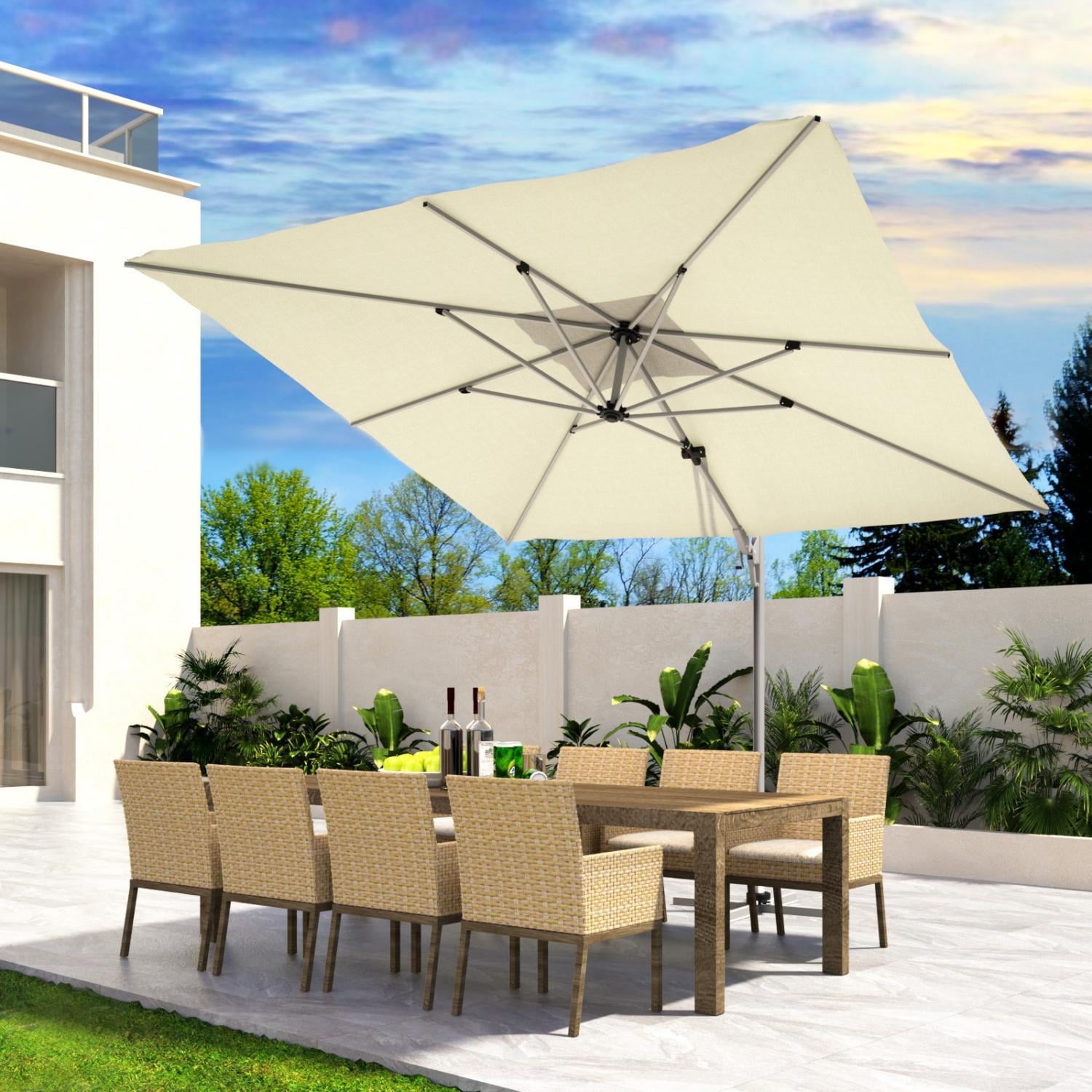 COSIEST 10FT Cream Double Top Cantilever Outdoor Umbrellas, Large Square Windproof Patio Umbrella for Garden, Deck, Pool