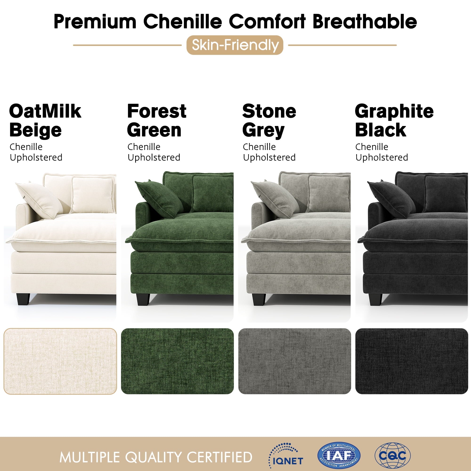 BedLuxury 111.5'' Modular Sectional Sofa with Movable Ottomans, U Shaped Cloud Couch for Living Room, 3-Seat, Beige