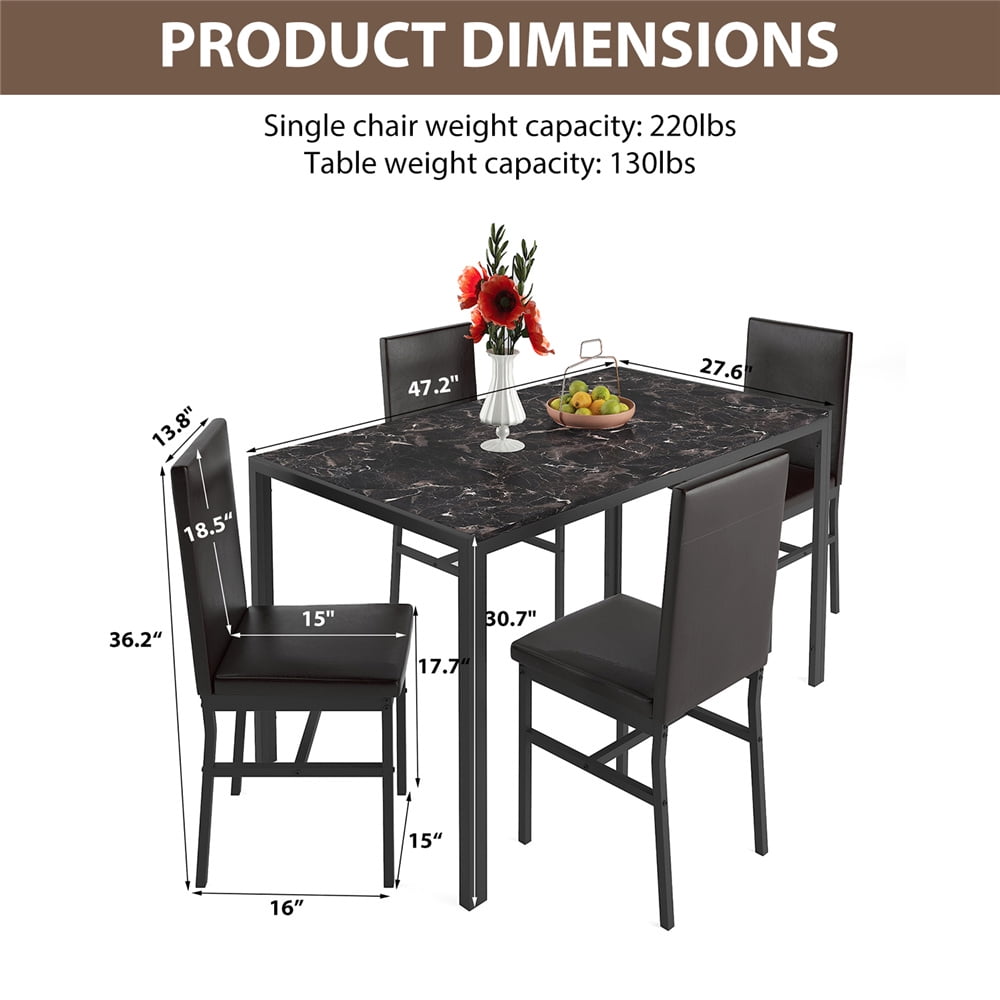 UHOMEPRO Dining Table Set for 4, 5 Piece Dining Room Table Set with Gray Velvet Upholstered Chairs, White Faux Marble Pattern Rectangle Kitchen Table Set for Breakfast Nook Small Space