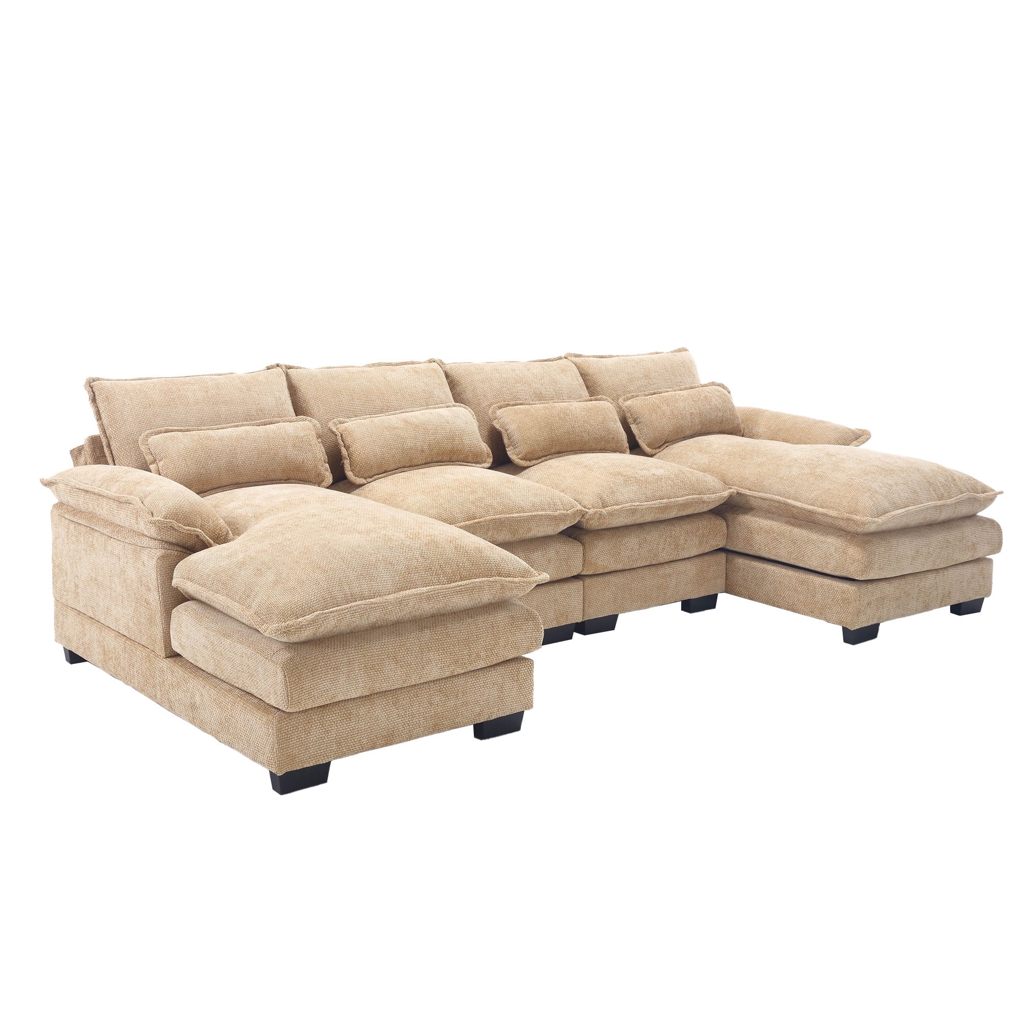 JONPONY109.45 U Shaped Couch,Oversized 4 Seat Sectional with 4 Waist Pillows, Convertible Upholstery Symmetrical Sofá,Sleeper Sofa Couch with Double Chaise Lounge &Memory Foam for Living Room, Beige