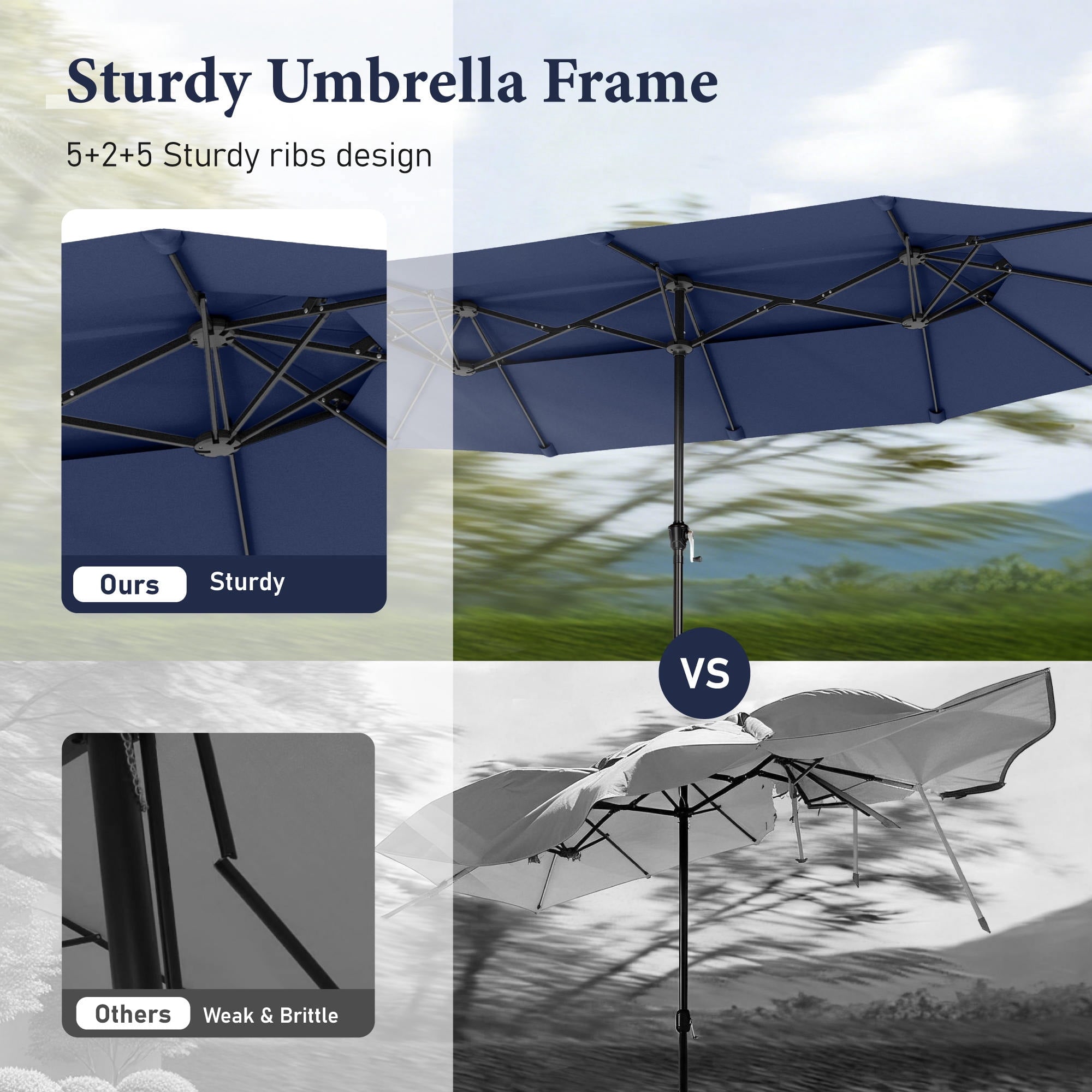 SUMMIT LIVING 13FT Patio Umbrella with Base Included - Double-Vented Rectangle Outdoor Market Umbrella for Patio - Beige