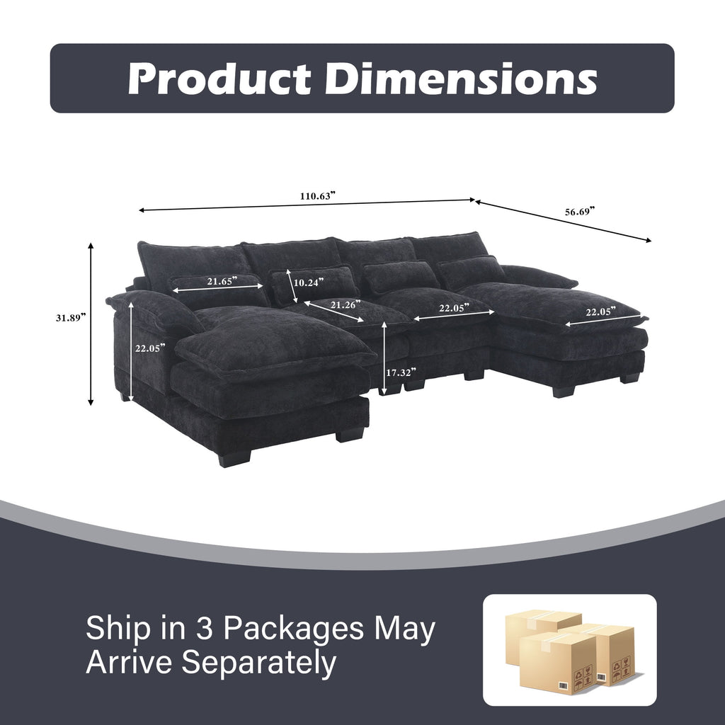 JONPONY109.45 U Shaped Couch,Oversized 4 Seat Sectional with 4 Waist Pillows, Convertible Upholstery Symmetrical Sofá,Sleeper Sofa Couch with Double Chaise Lounge &Memory Foam for Living Room, Beige
