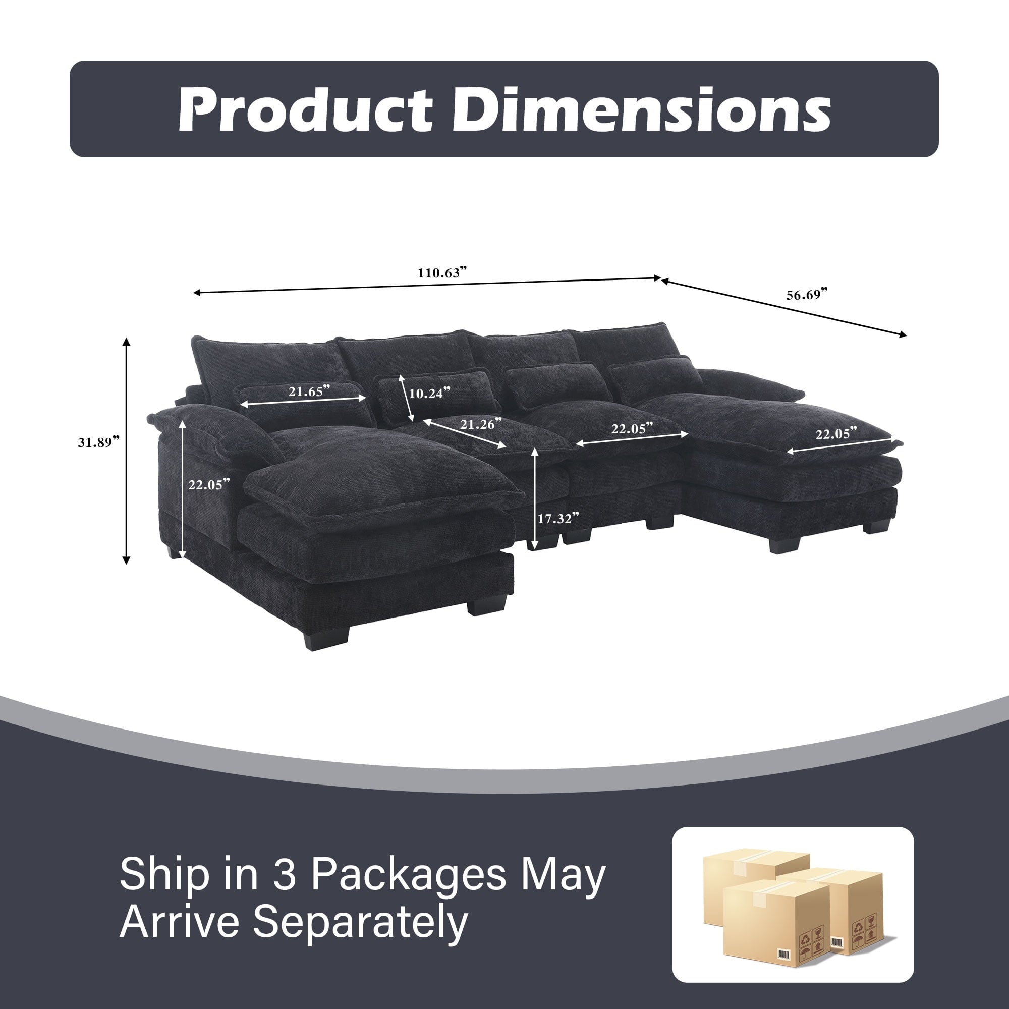 JONPONY109.45 U Shaped Couch,Oversized 4 Seat Sectional with 4 Waist Pillows, Convertible Upholstery Symmetrical Sofá,Sleeper Sofa Couch with Double Chaise Lounge &Memory Foam for Living Room, Beige