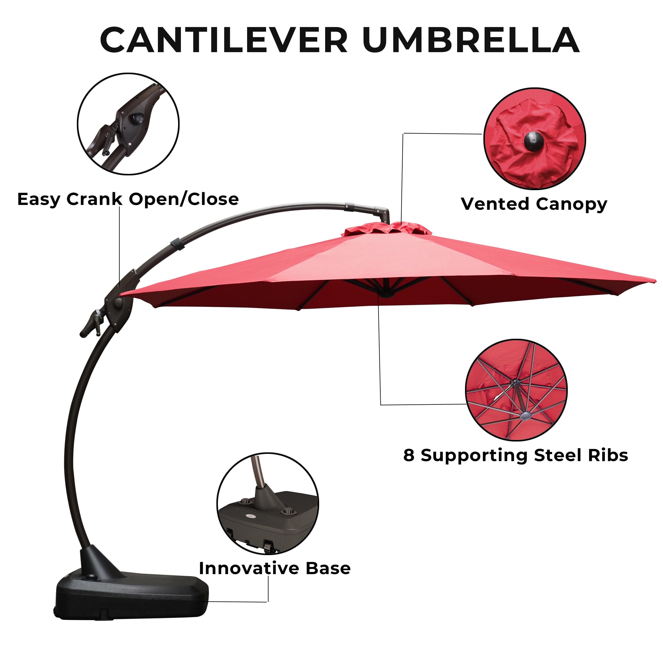 GRANDPATIO 12 Ft Outdoor Umbrella with Base, Large Aluminum Cantilever Offset Umbrella for Patio Pool, Black & White