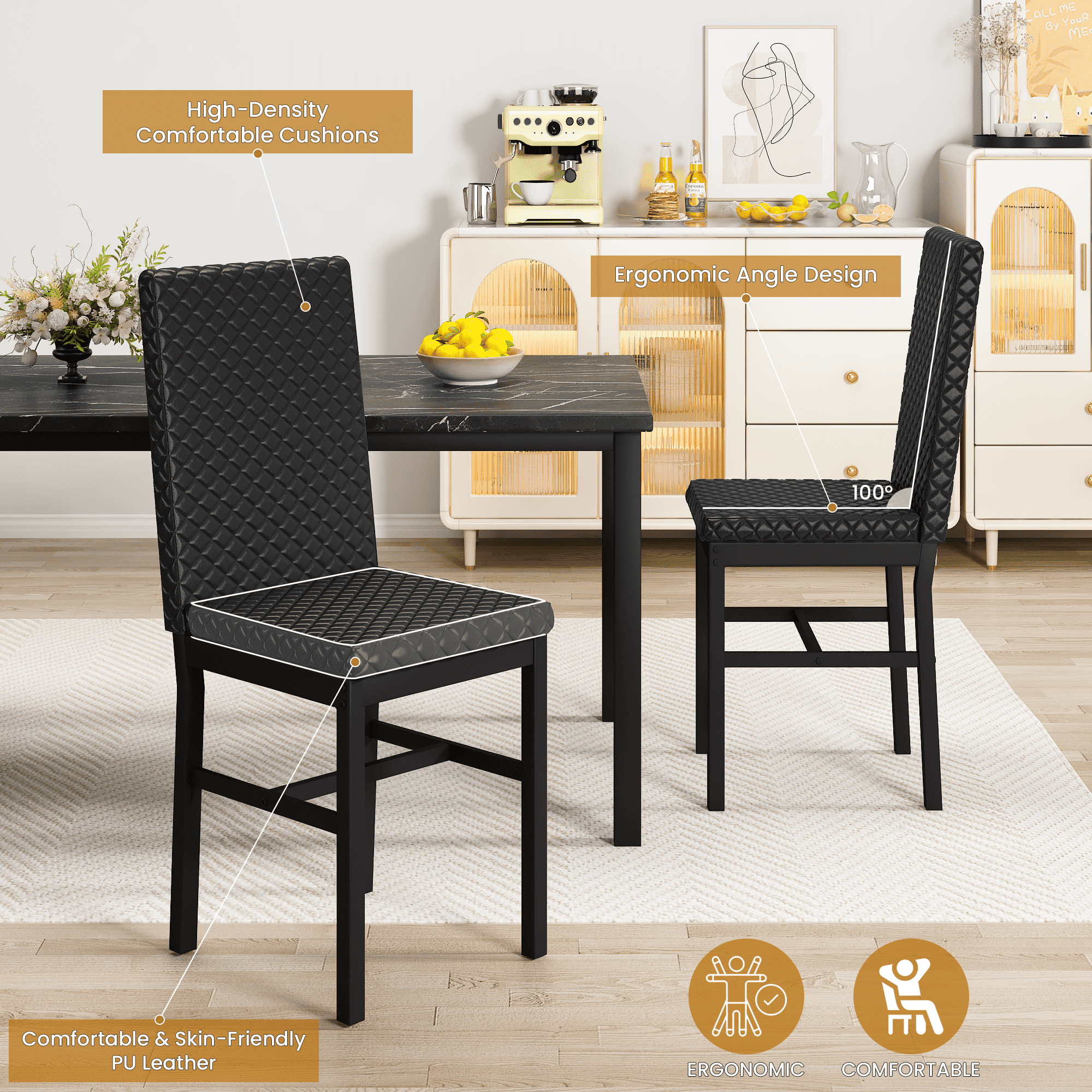 Baxluxe Dining Table Set for 4, Modern 5 Piece Dining Table Set, Faux Marble Kitchen Table and 4 Velvet Upholstered Chairs for Apartments, Dining Rooms, Small Spaces, Gray