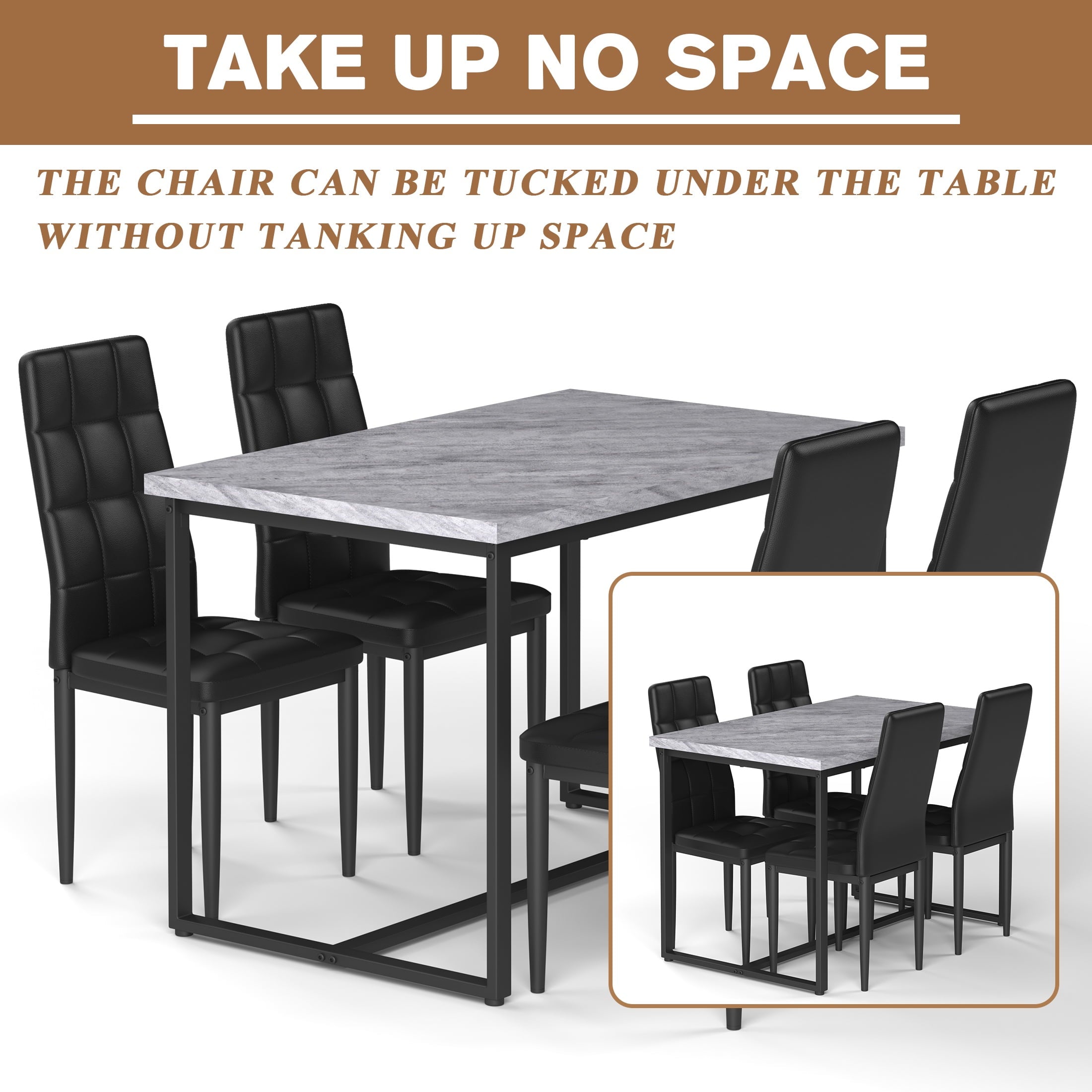SEGMART Dining Table with 4 High-Back Upholstered Chairs, Modern Dinette Set, Dining Table & Chairs Set for 4 Persons, Small Home Kitchen Dining Table Set, Ideal for Apartment Breakfast Nook