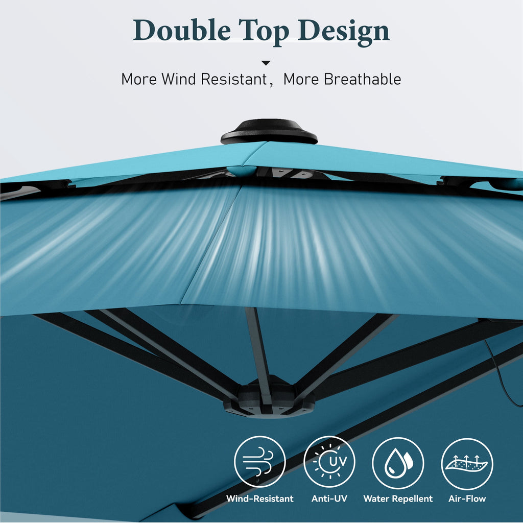 SUMMIT LIVING 13FT Patio Umbrella with Base Included - Double-Vented Rectangle Outdoor Market Umbrella for Patio - Beige