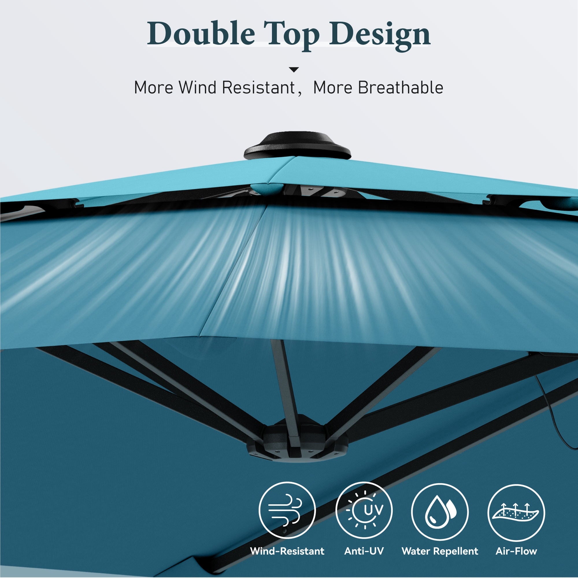 SUMMIT LIVING 13FT Patio Umbrella with Base Included - Double-Vented Rectangle Outdoor Market Umbrella for Patio - Beige