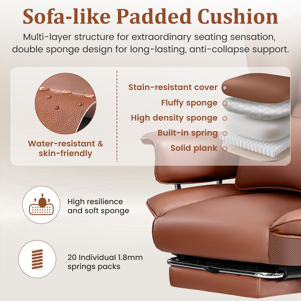 COOLHUT Big and Tall Office Chair 500LBS Wide Seat Ergonomic Computer Desk Chair, PU Leather Executive Office Chair with Footrest, Adjustable Task Chair Lumbar Back Support 8 Hour, Black