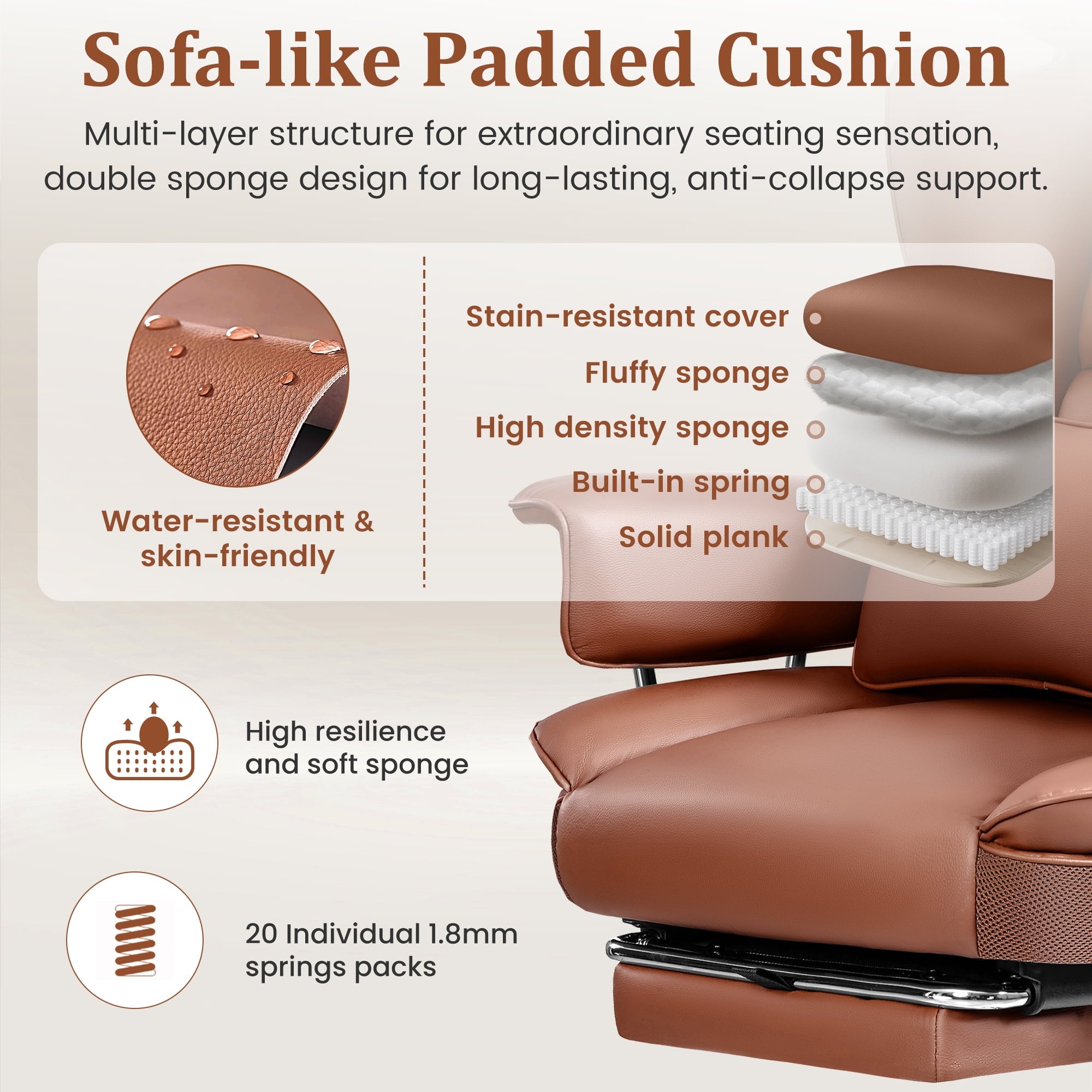 COOLHUT Big and Tall Office Chair 500LBS Wide Seat Ergonomic Computer Desk Chair, PU Leather Executive Office Chair with Footrest, Adjustable Task Chair Lumbar Back Support 8 Hour, Black