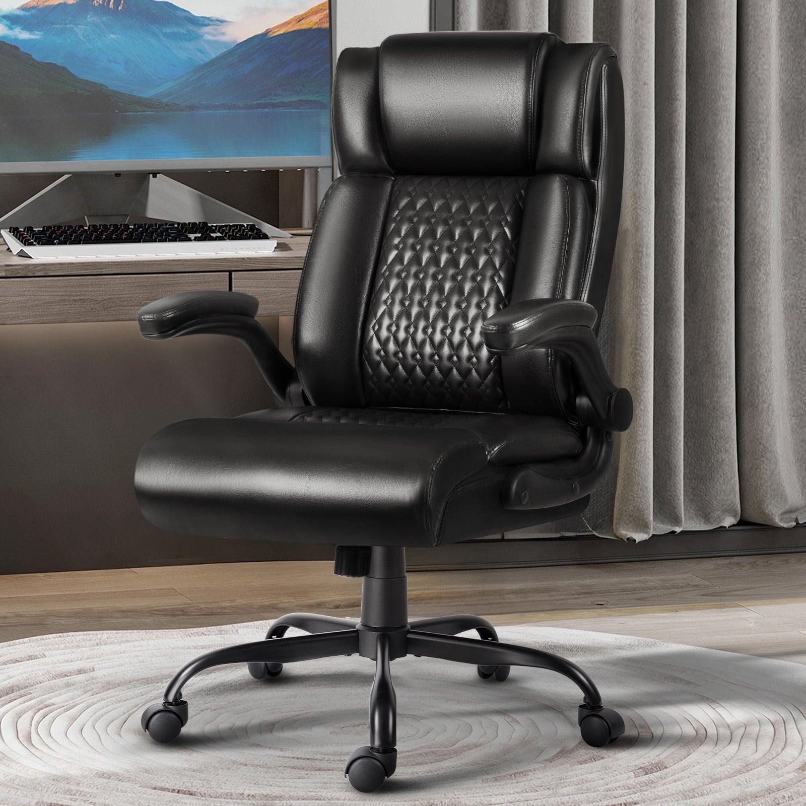 BOSSIN 400lbs Executive Office Chair with Foot Rest, Ergonomic Heavy Duty Big and Tall Desk Chair with Adjustable Headrest, High Back PU Leather Comfy Computer Chair