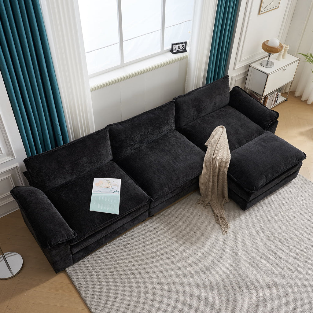 Ktaxon Sectional Sofa L Shaped Couch with Chaise Living Room Sleeper Set, 2 Seats with Chenille and Double Layer Cushions 86 W Beige