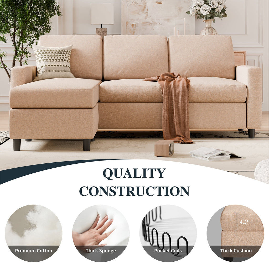 Walsunny 73.6 Convertible Sectional Sofa Couch, L-Shaped 3-Seat Sofa Couch with Reversible Chaise for Small Space,Dark Gray