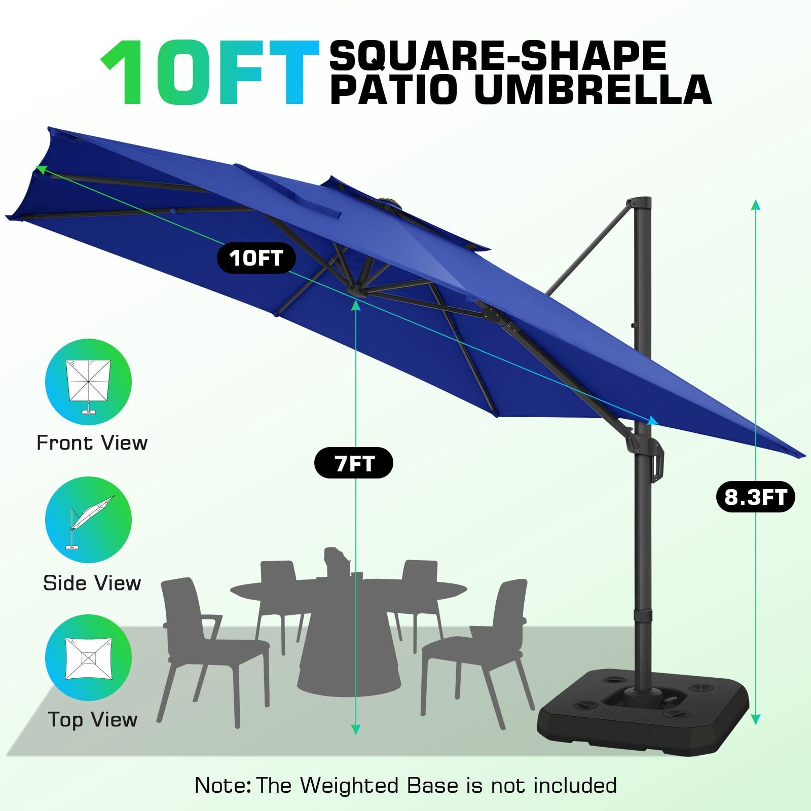 COBIZI 10x10 Offset Hanging Market Patio Umbrella with Easy Tilt Adjustment, Double Roof Cantilever Umbrella Aluminum Umbrella with 360-degree Rotation for Garden Deck Pool Patio, Gray