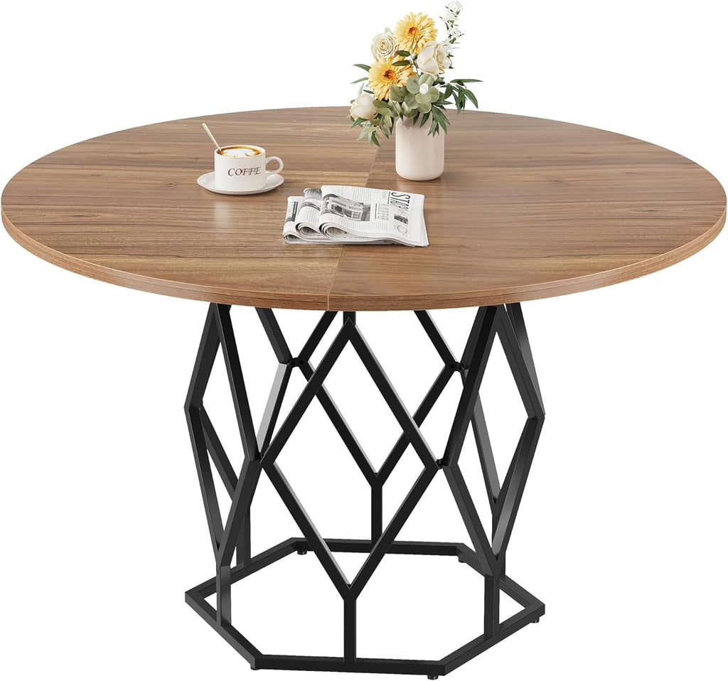 M optimized Round Dining Table for 4-6 People, 47 Farmhouse Kitchen Table, Modern Circle Dinner Table with Sturdy Base, Industrial Wood Dinning Room Table for Kitchen