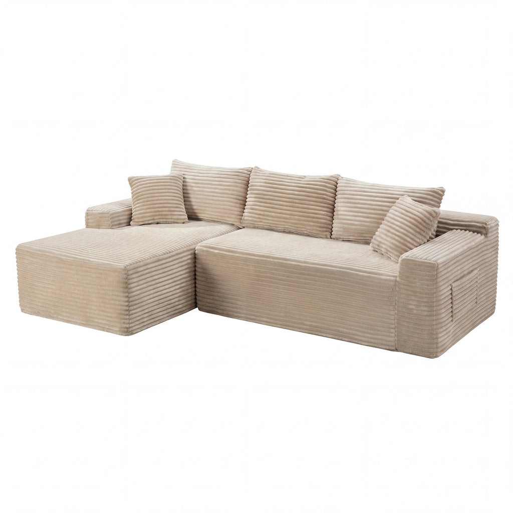 LLappuil 108 Sectional Sofa, Modular Sectional Couch with Left Chaise, Deep Seat Corduroy Cloud Sofa for Living Room Black