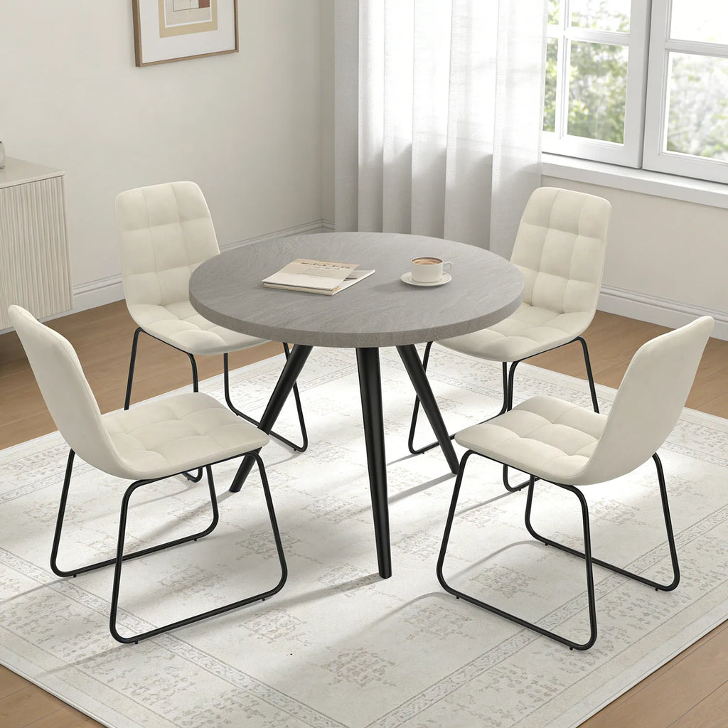 34.8 Round Dining Table Set for 4,5 Piece Mid-Century Modern Dining Set with 4 Upholstered Dining Chairs,Leisure Coffee Table for Kitchen Dining Room, Save Space