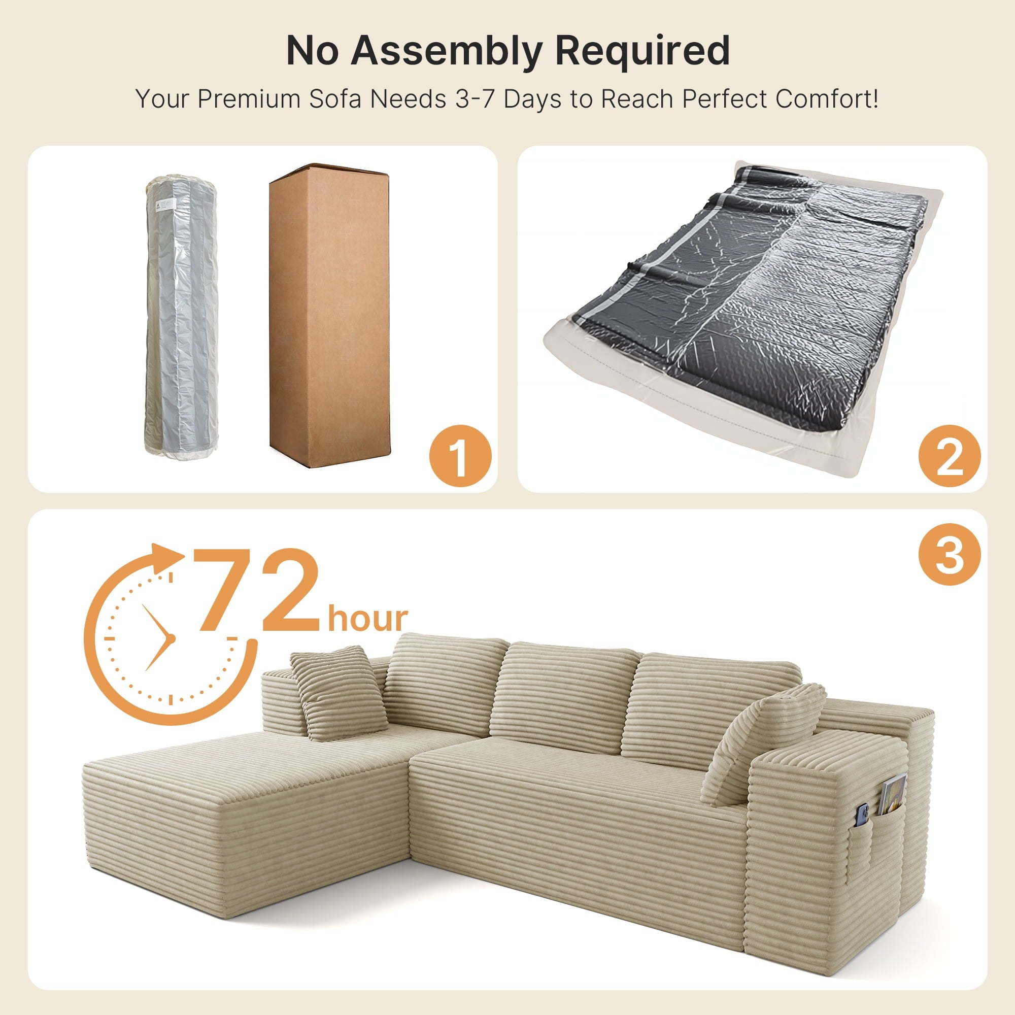 Sofa, Lofka 105 Free Assembly L-Shaped Sectional with Pet Friendly Corduroy Fabric, Black for Living Room/Apartment