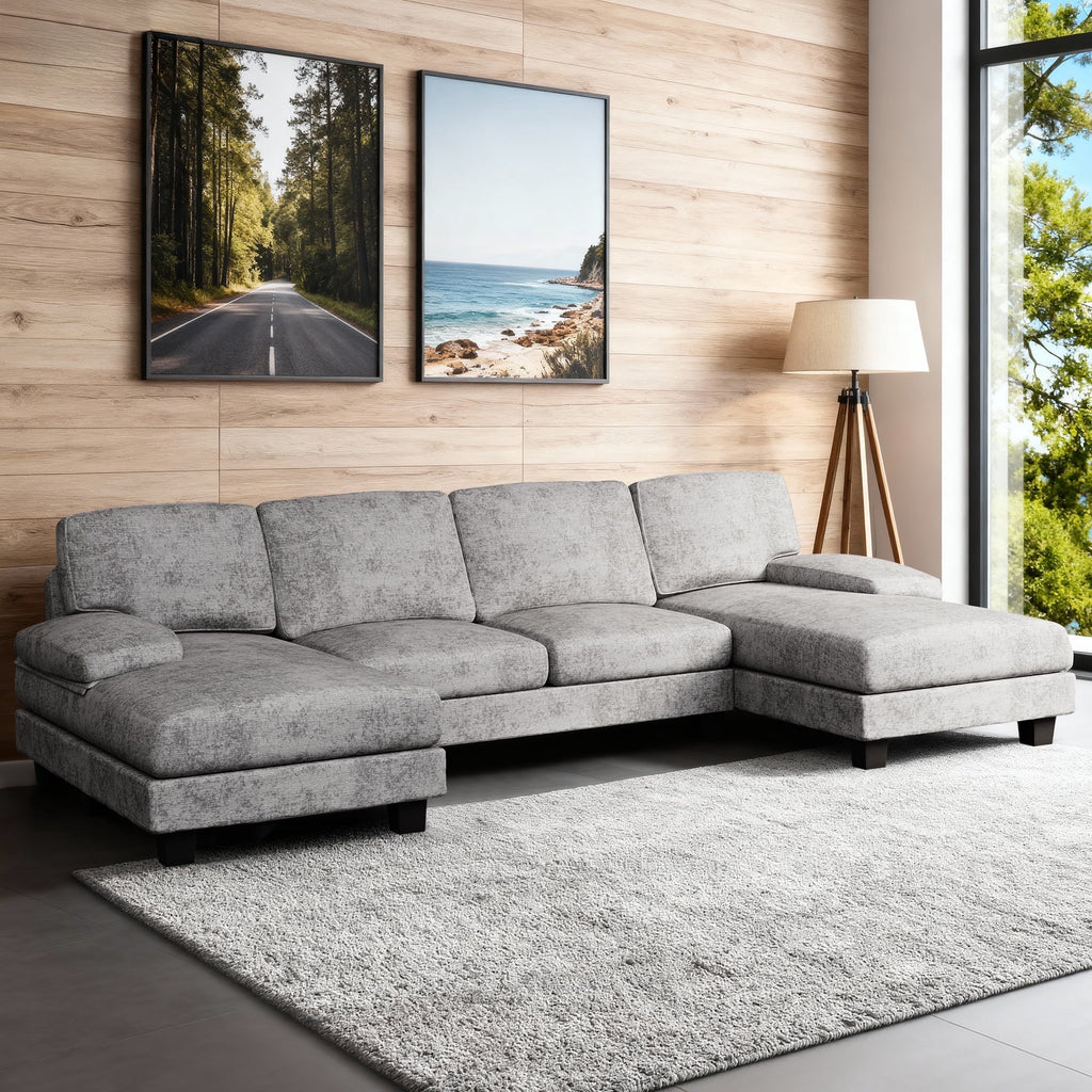 Furmax Chenille U Shaped Sectional Sofa, Gray