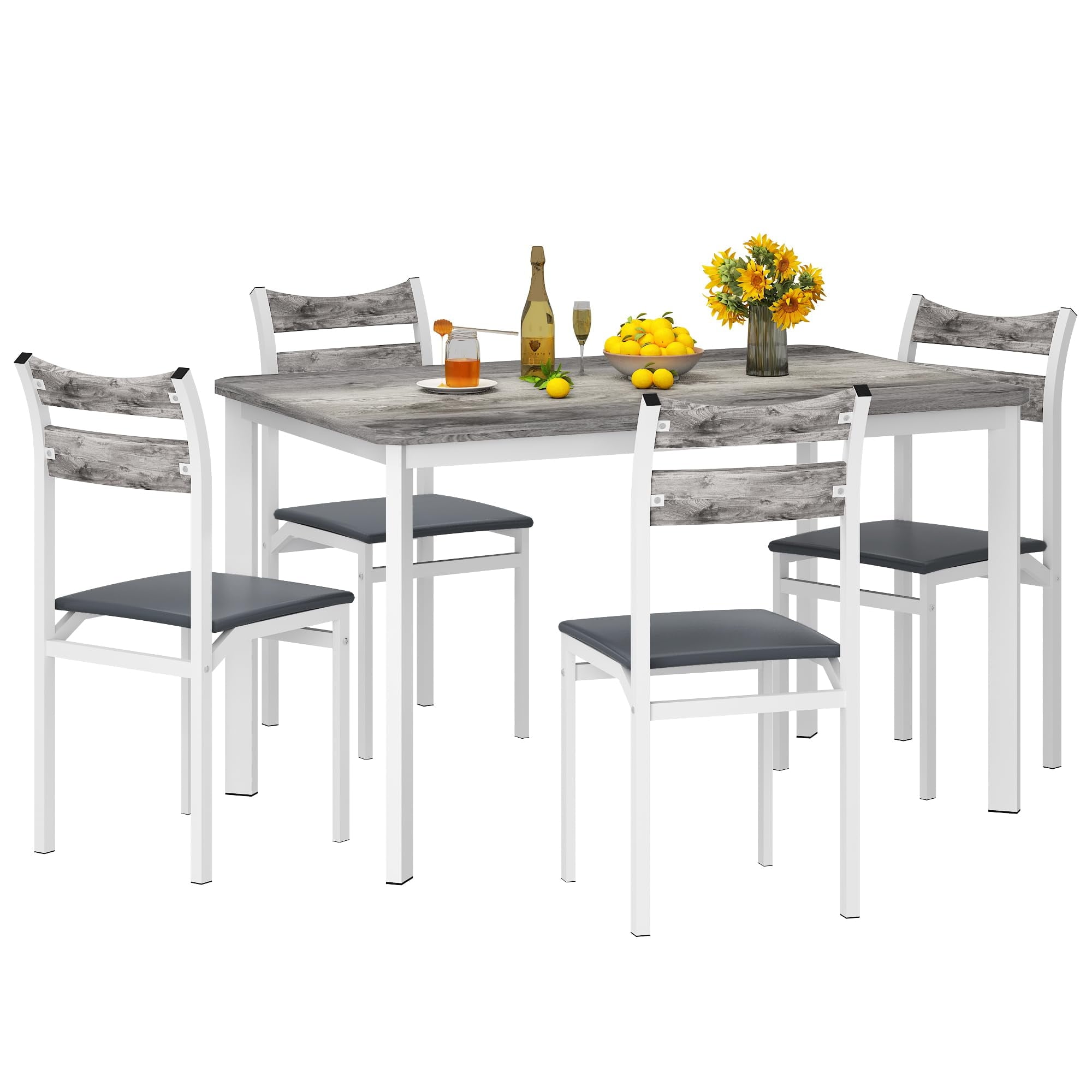 Lamerge 4 Person Dining Table Set, Wooden Dining Table 5 Piece Set with 4 Oak Metal Frame Chairs, Space Saving, Suitable for Apartments, Small Spaces, Kitchens, Breakfast Corners, Espresso Wood C