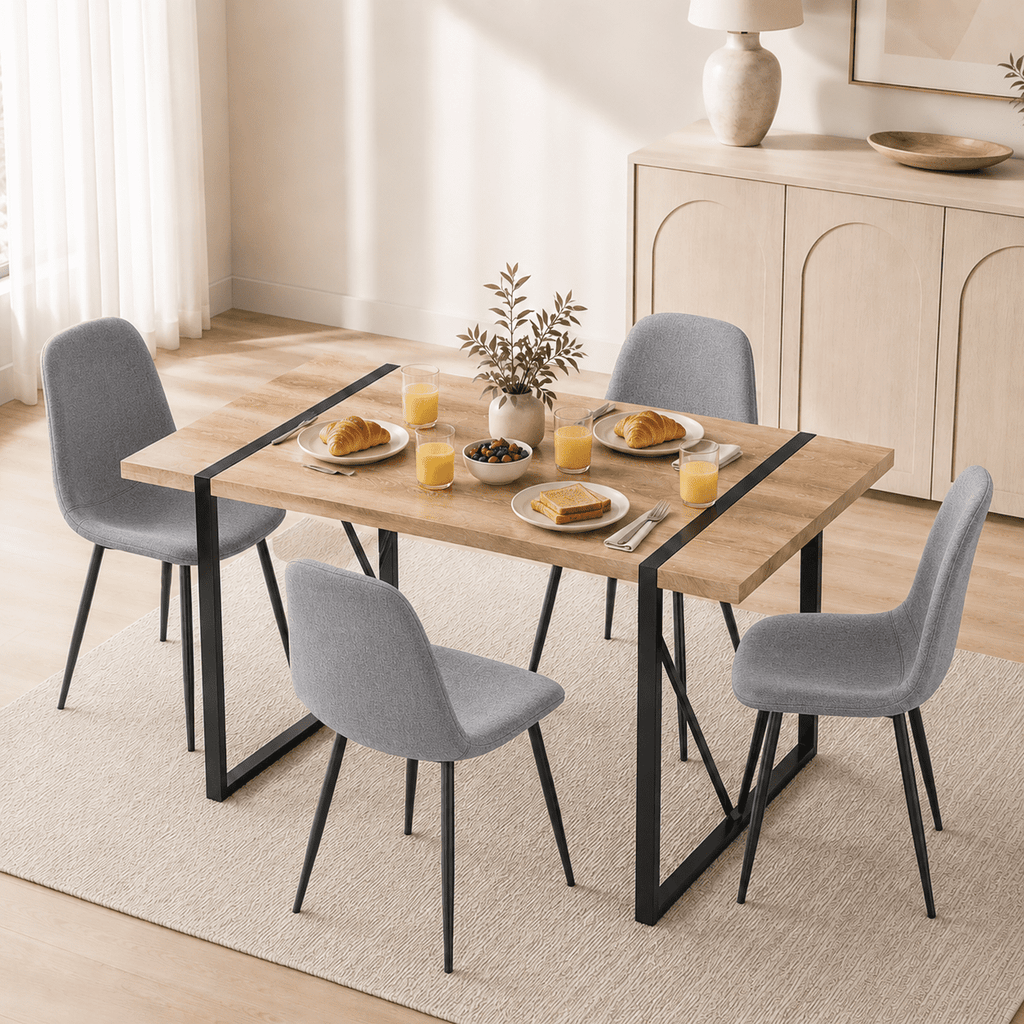 JUFU 55 Dining Table Set for 4, Modern Table and Chairs Set of 4, 5 Piece Dining Table Set Include Wooden Kitchen Table and 4 Faux Leather Chairs Ideal for Kitchen Dining Room Easy to Assemble