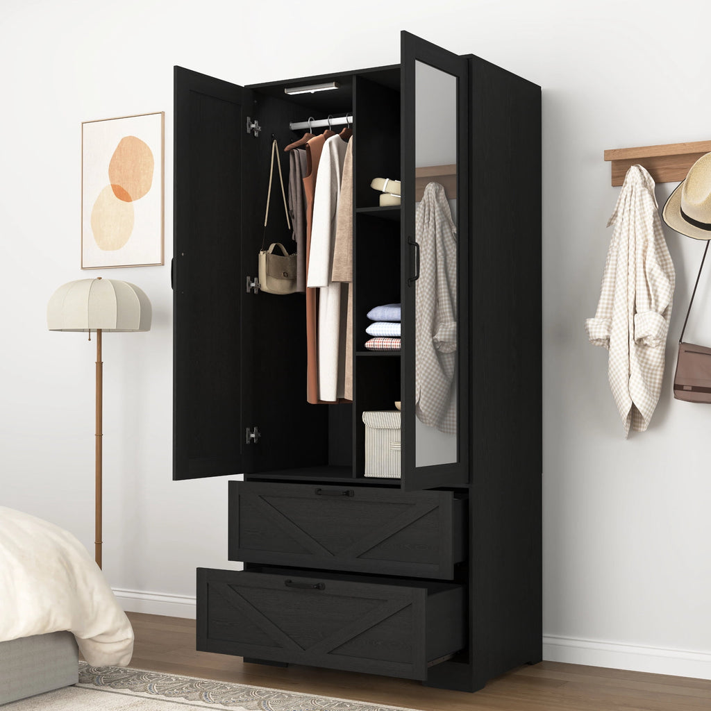 AISWORD 60 Tall Metal Wardrobe Cabinet with 1 Drawer and Hanging Rod, 2 Doors Closet with Adjustable Shelf, White