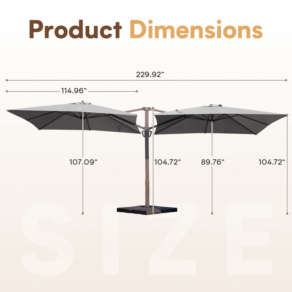 FUNDAZE 10x10ft Double Canopy Cantilever Umbrella, Patio Outdoor with Base & Cover, Waterproof UV Resistant for Garden Poolside Shade, Beige