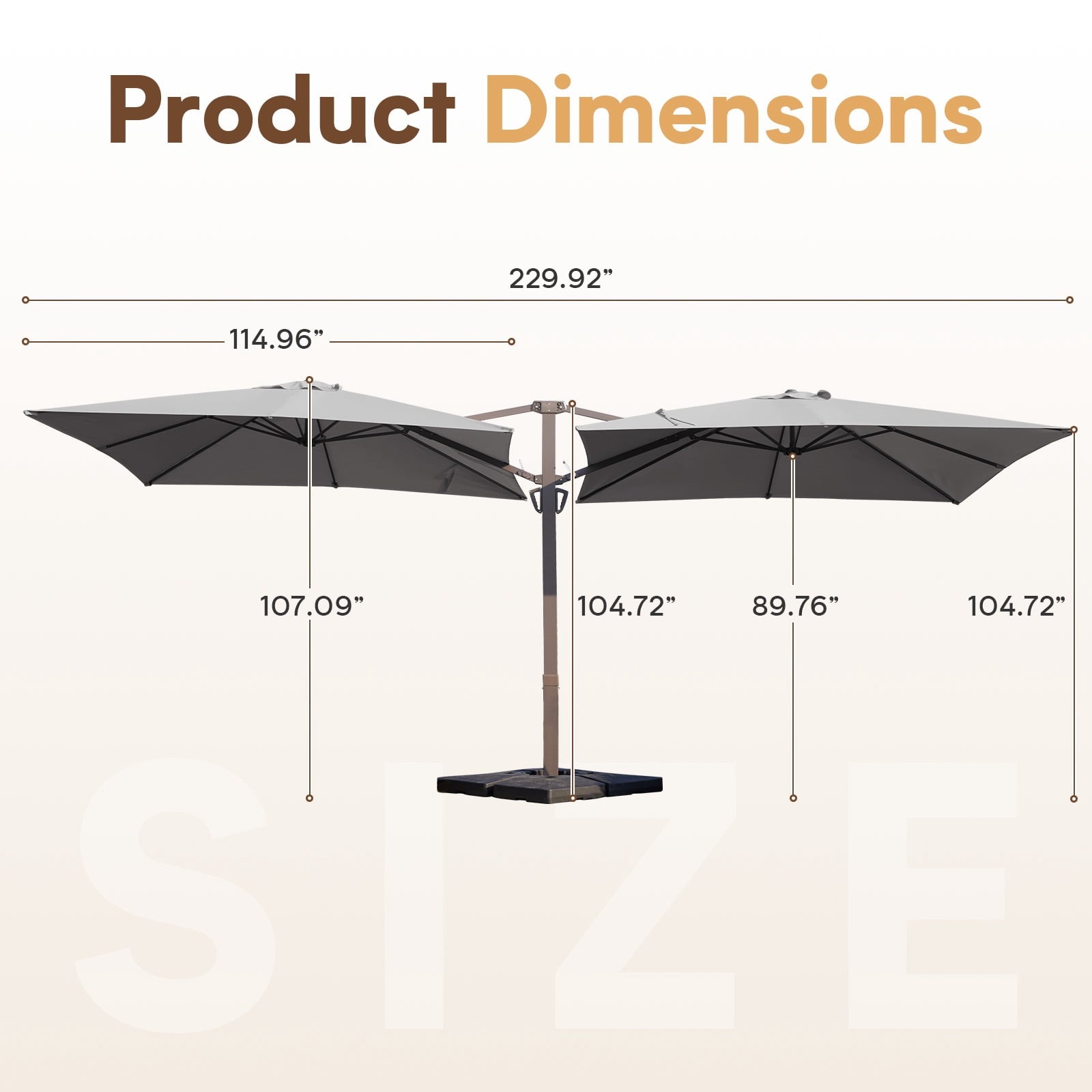 FUNDAZE 10x10ft Double Canopy Cantilever Umbrella, Patio Outdoor with Base & Cover, Waterproof UV Resistant for Garden Poolside Shade, Beige