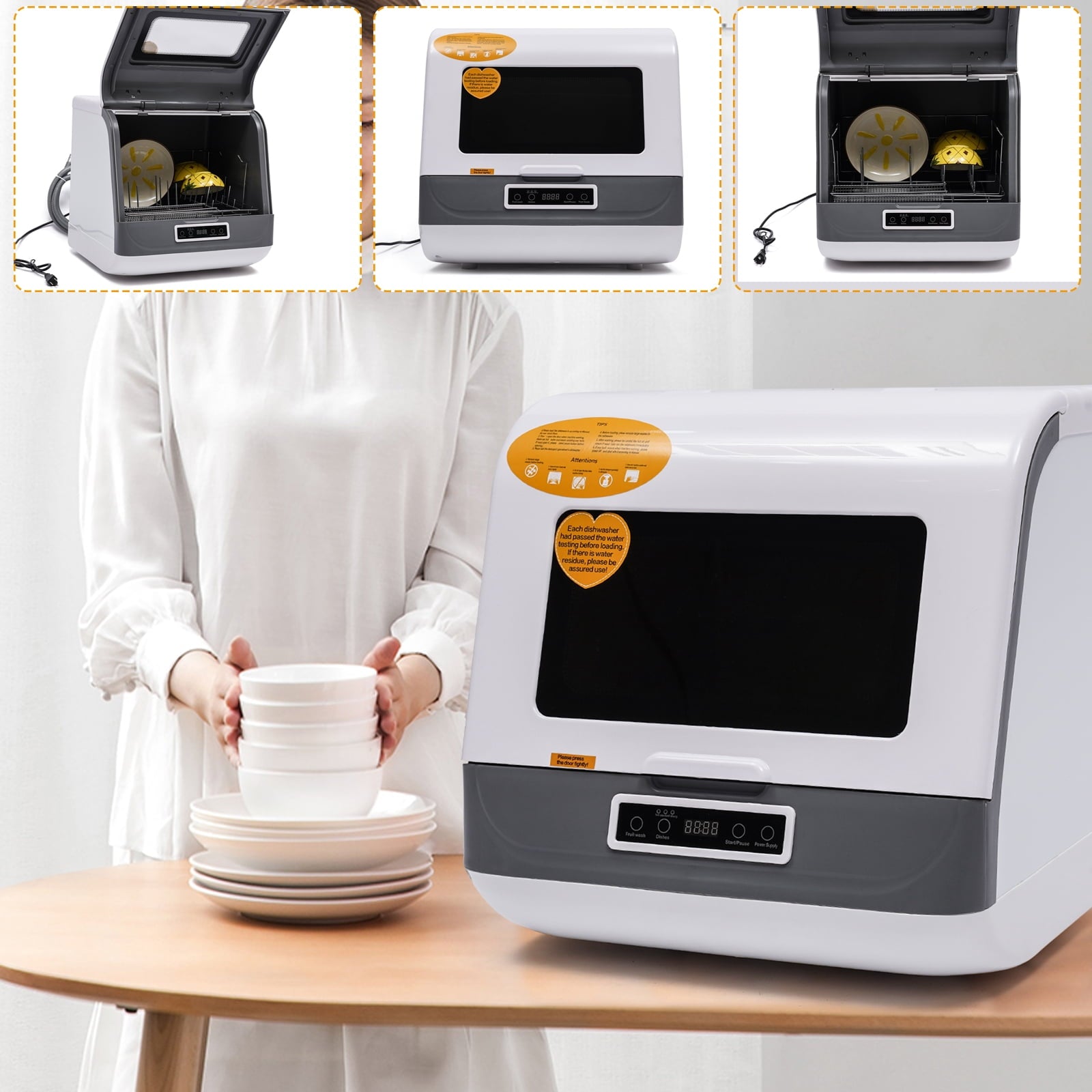 Loyalheartdy Portable Countertop Dishwasher, 110V 1200W Compact Table Top Dishwasher Built-in Water Tank with 3 Washing Programs 360 Degree Spraying Water 75°C Hot Air Drying for Apartments Dorms RV