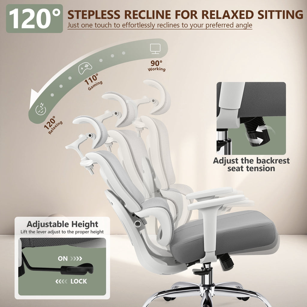 COOLHUT Ergonomic Mesh Office Chair with Footrest, Big and Tall Computer Desk Chair with Adjustable Lumbar Support, Headrest and Armrest, High Back Home Office Chair for Workspace, 300LBS, Black
