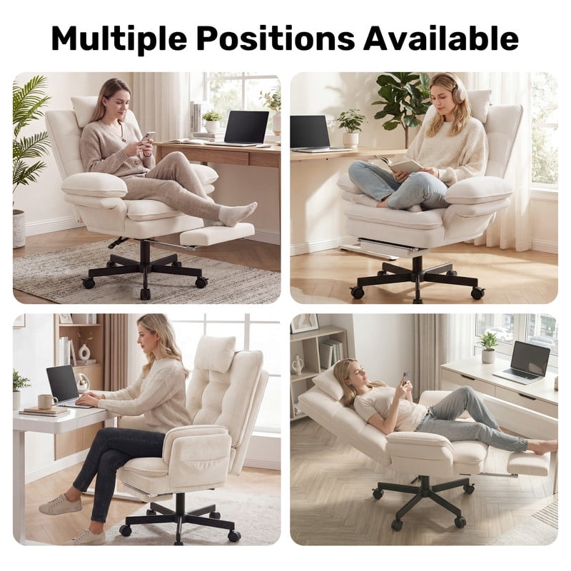 Hawsaiy Big and Tall Office Chair with Footrest, Ergonomic Executive Desk Chair with Flip-Up Arms, Reclining High Back Computer Chair with Headrest & Side Pockets, White