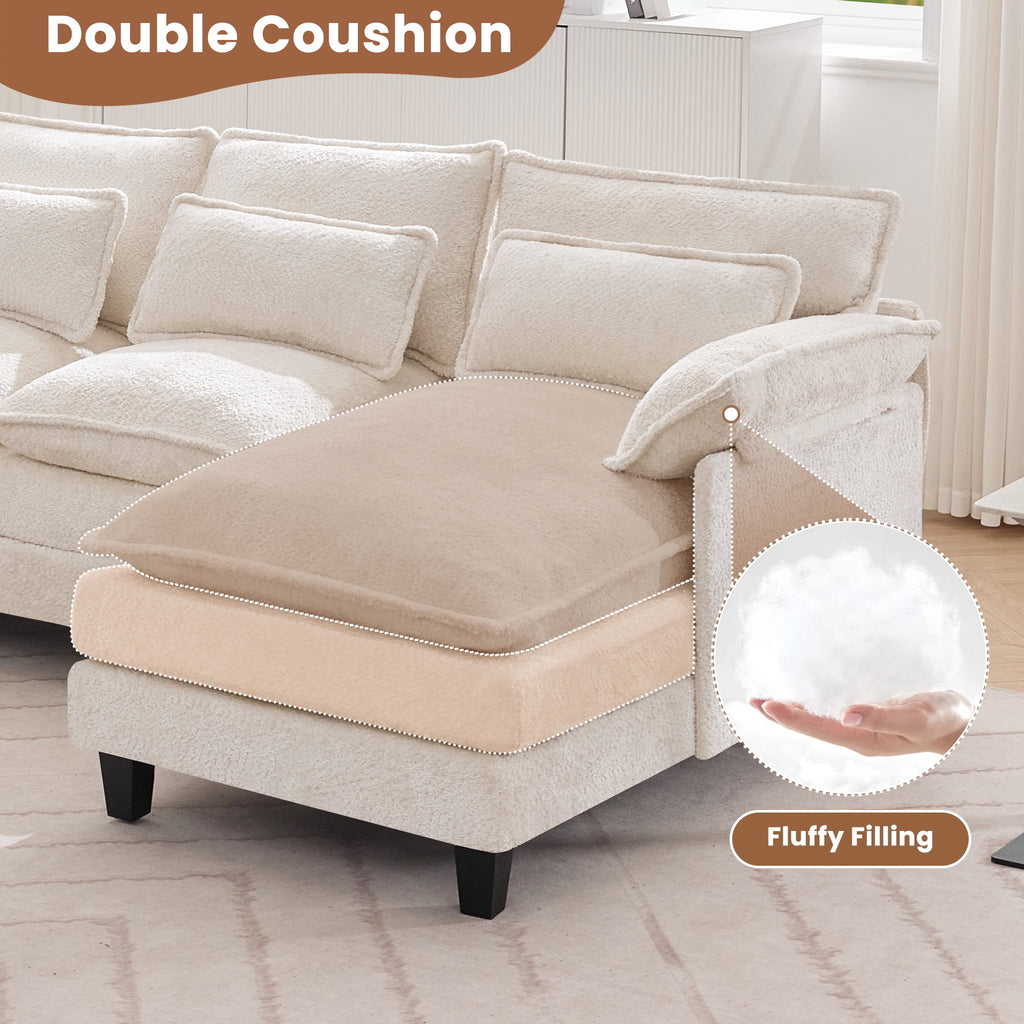 JONPONY109.45 U Shaped Couch,Oversized 4 Seat Sectional with 4 Waist Pillows, Convertible Upholstery Symmetrical Sofá,Sleeper Sofa Couch with Double Chaise Lounge &Memory Foam for Living Room, Beige