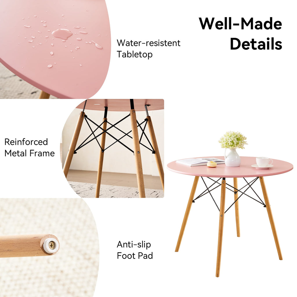 5-Piece 35.5'' Round Dining Table Set for 4, Kitchen Table Chair Set of 4, Mid-Century Modern Dinette Dining Room Table Set Dinner Table for 4 W/Solid Wood Legs, White