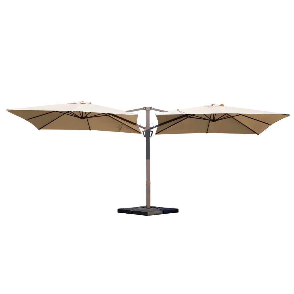 FUNDAZE 10x10ft Double Canopy Cantilever Umbrella, Patio Outdoor with Base & Cover, Waterproof UV Resistant for Garden Poolside Shade, Beige
