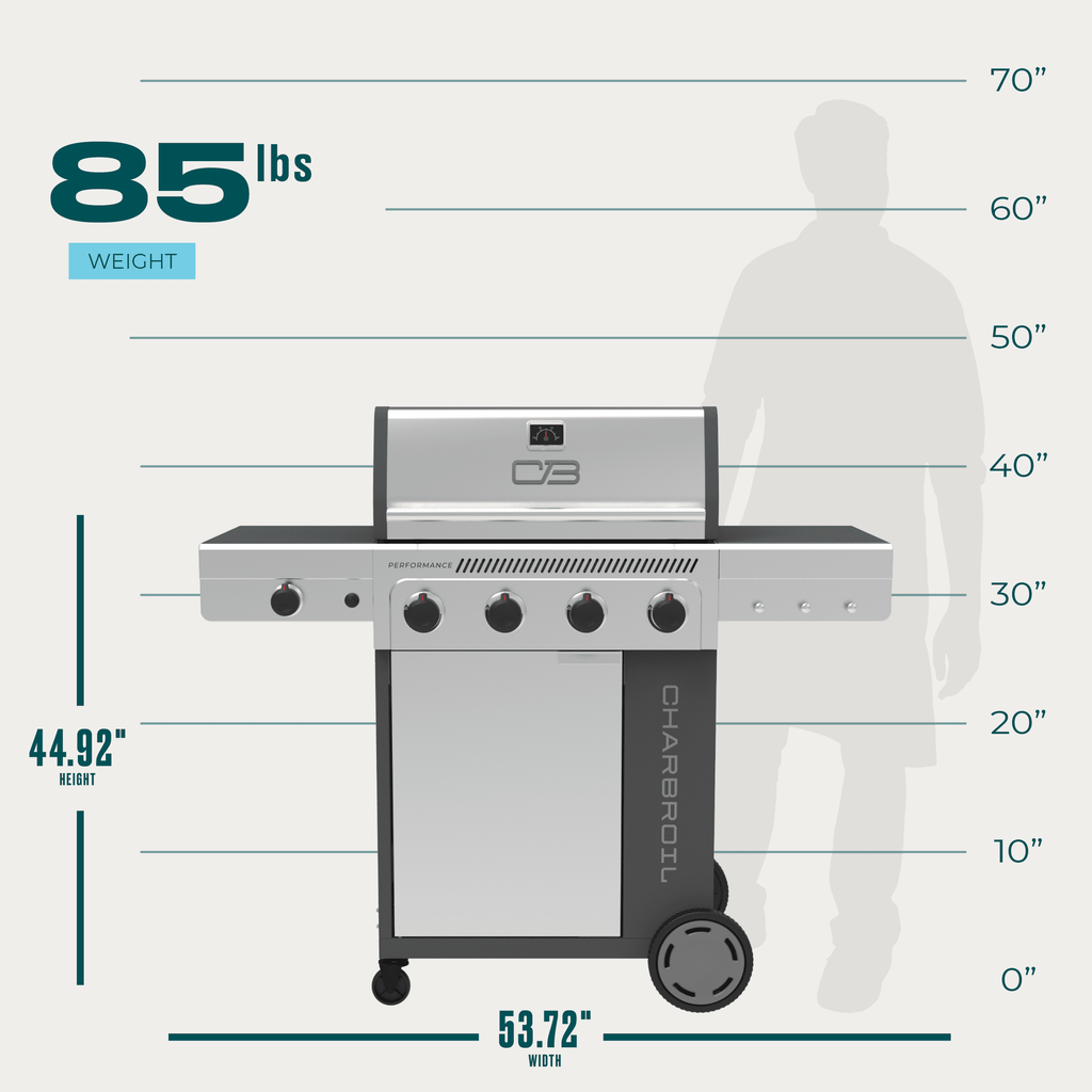 Charbroil® Performance Series™ FlavorMax™ 4 Burner Gas Grill Cabinet with Side Burner, Stainless Steel