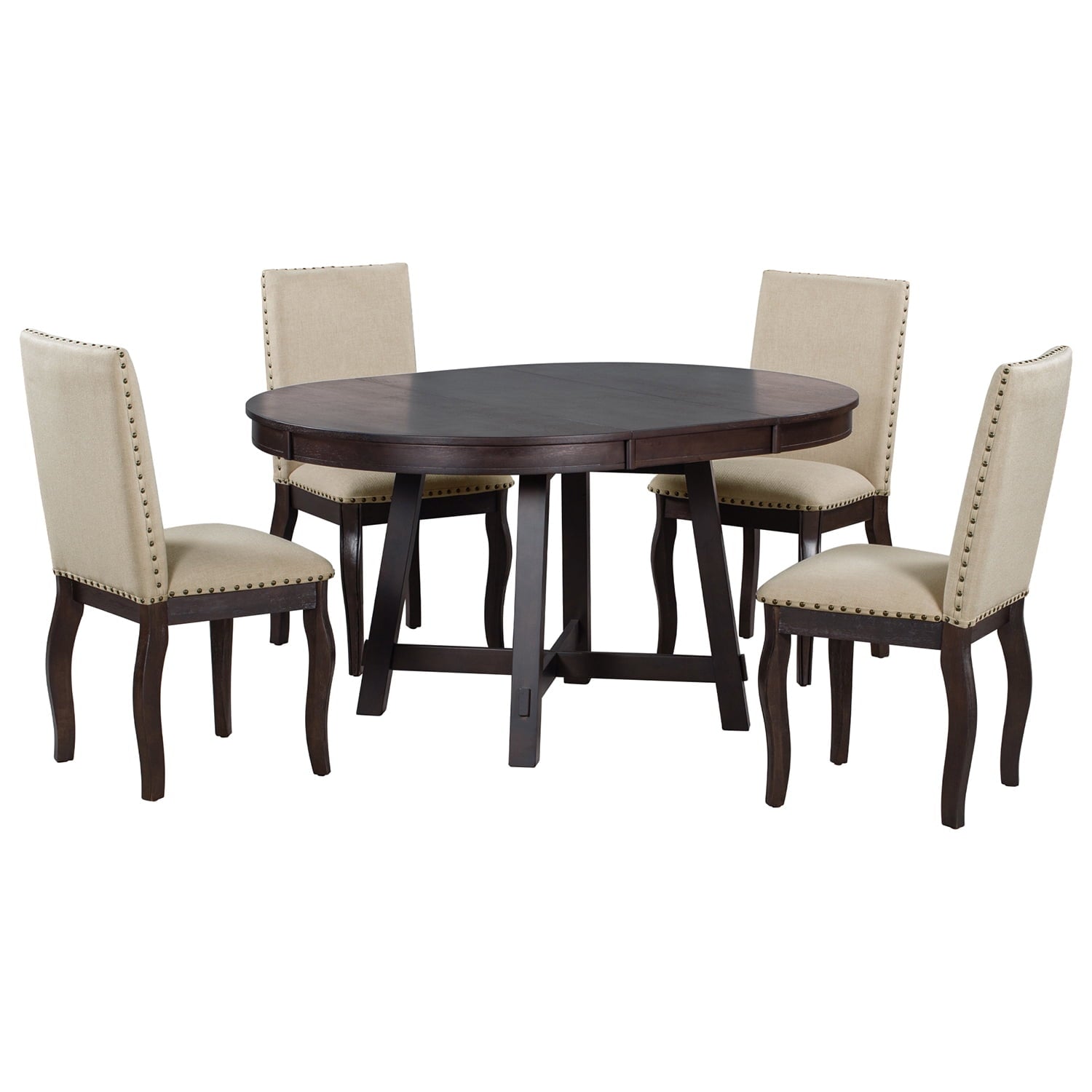 Harper & Bright Designs Extendable Dining Table Set for 4 Upholstered Chairs Functional Retro Style Table for Dining Room Kitchen, Natural Wood Wash