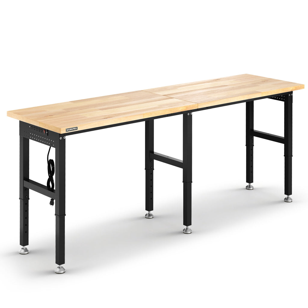 WORKPRO 96x24 Large Workbench with Adjustable Height and Power Outlet, 4000 LBS Load Capacity Heavy-Duty Work Table for Garage, Workshop, Home