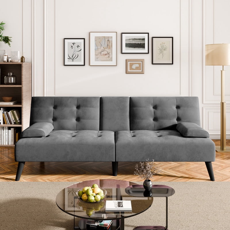 Walsunny Convertible Futon Sofa Bed, Foldable Futon Sleeper Sofa Bed with 2 Cup Holders, Folding Loveseat Recliner with 3-Angle Adjustment Modern Couch for Living Room, Small Space, Pink