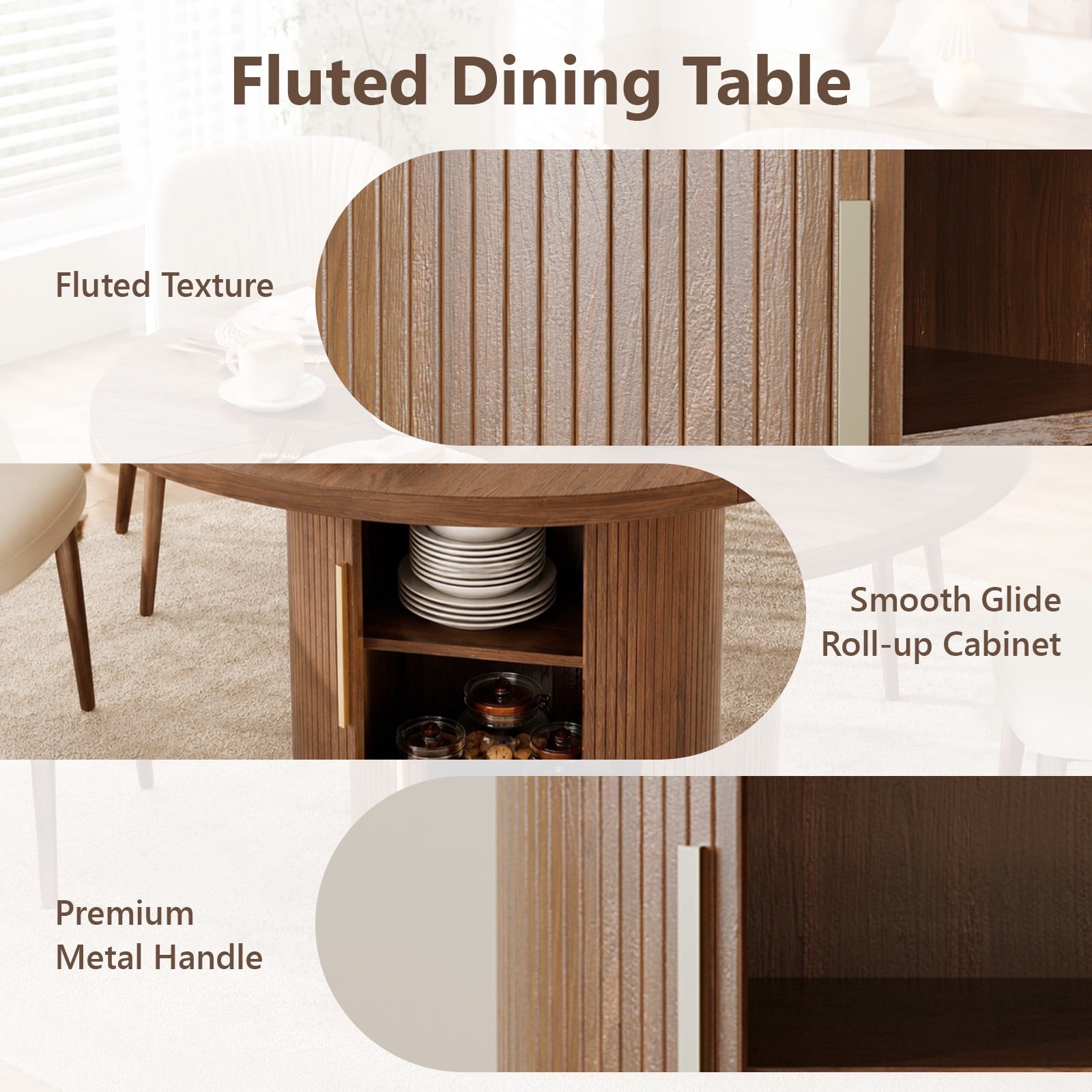 Ktaxon Mid-Century Round Dining Table for 4, 47 Modern Dining Room Table with 2-Tier Storage for Kitchen, Dining Room, Home, Oak
