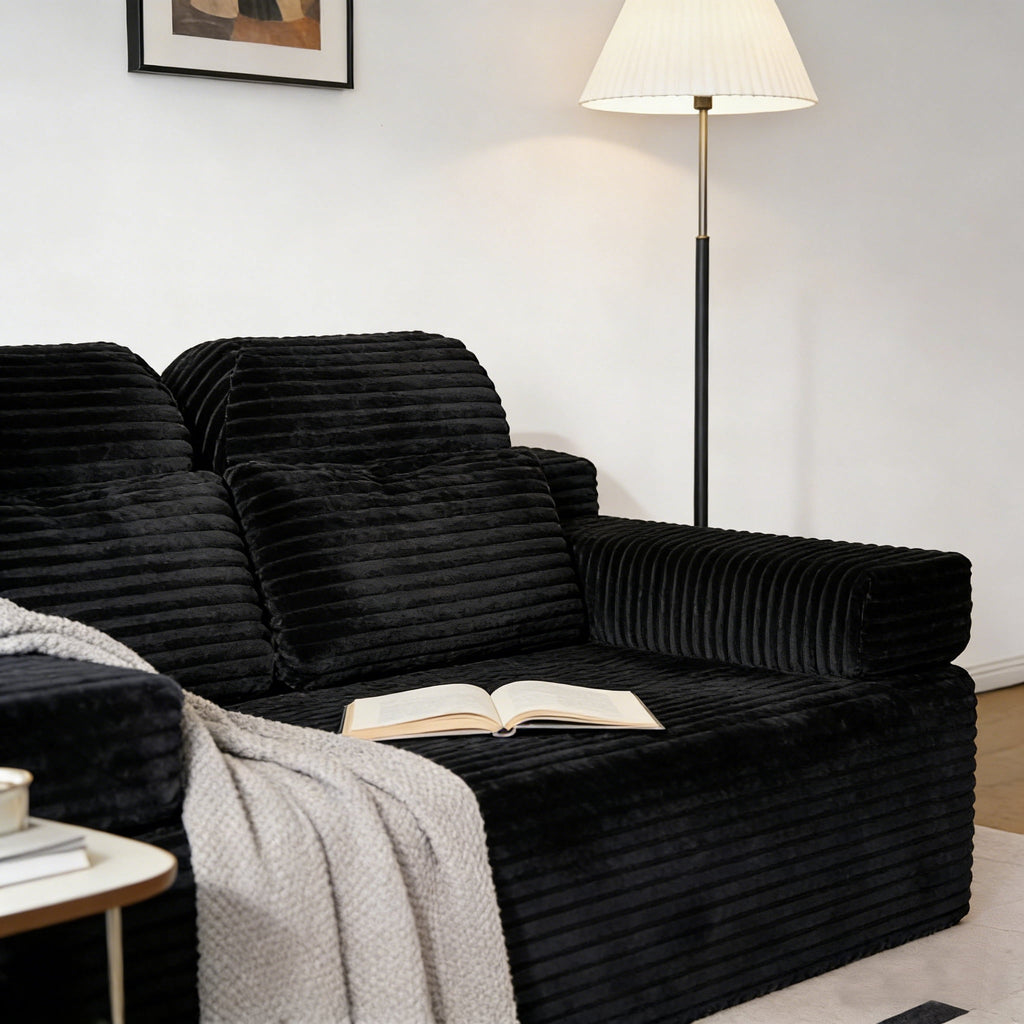 71 High Backrest Sofa for Small Spaces, Compressed Corduroy Couch with Deep Seating for Living Room, Bedroom, Dark Grey