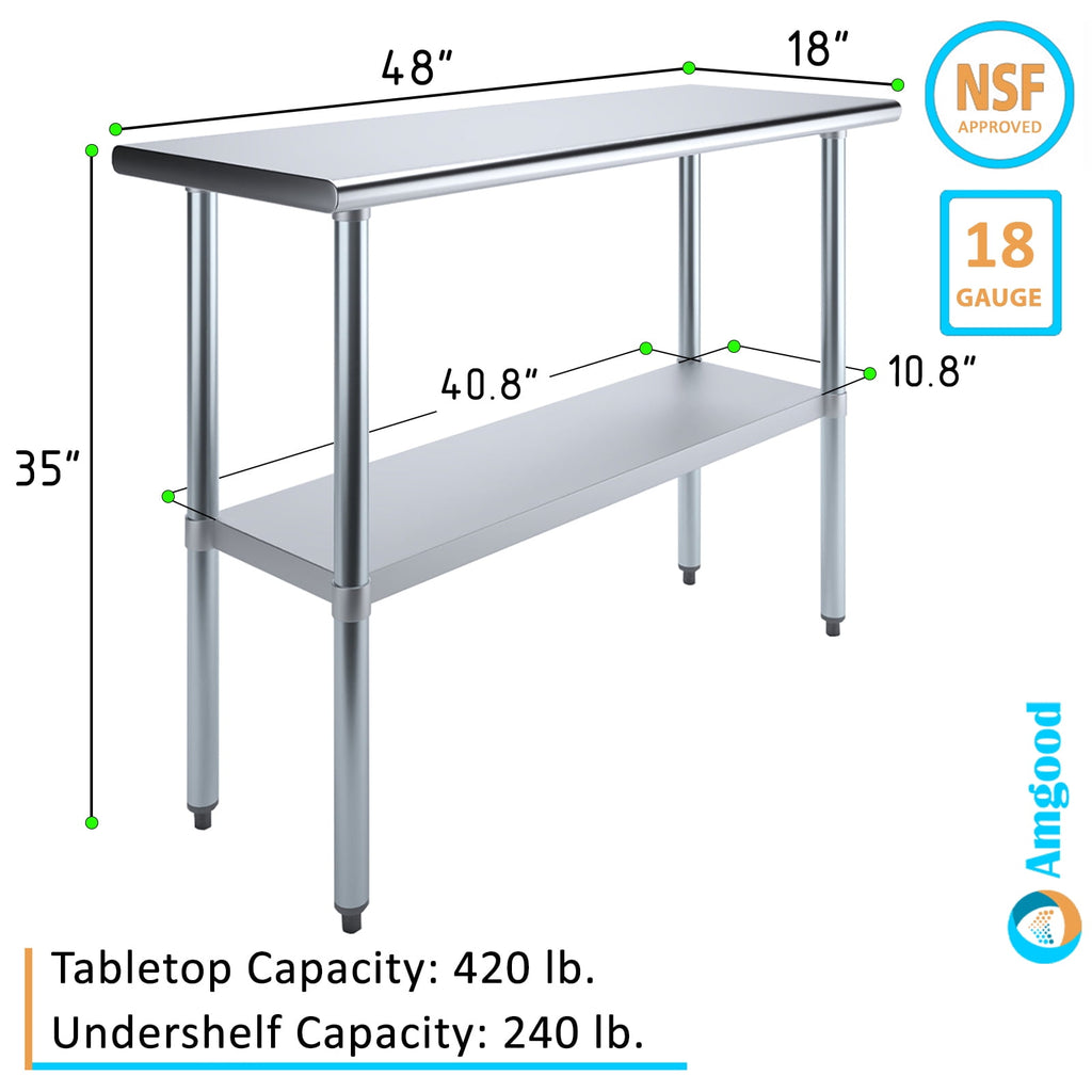 18 x 48 Stainless Steel Work Table with Undershelf Food Prep NSF Utility Work Station
