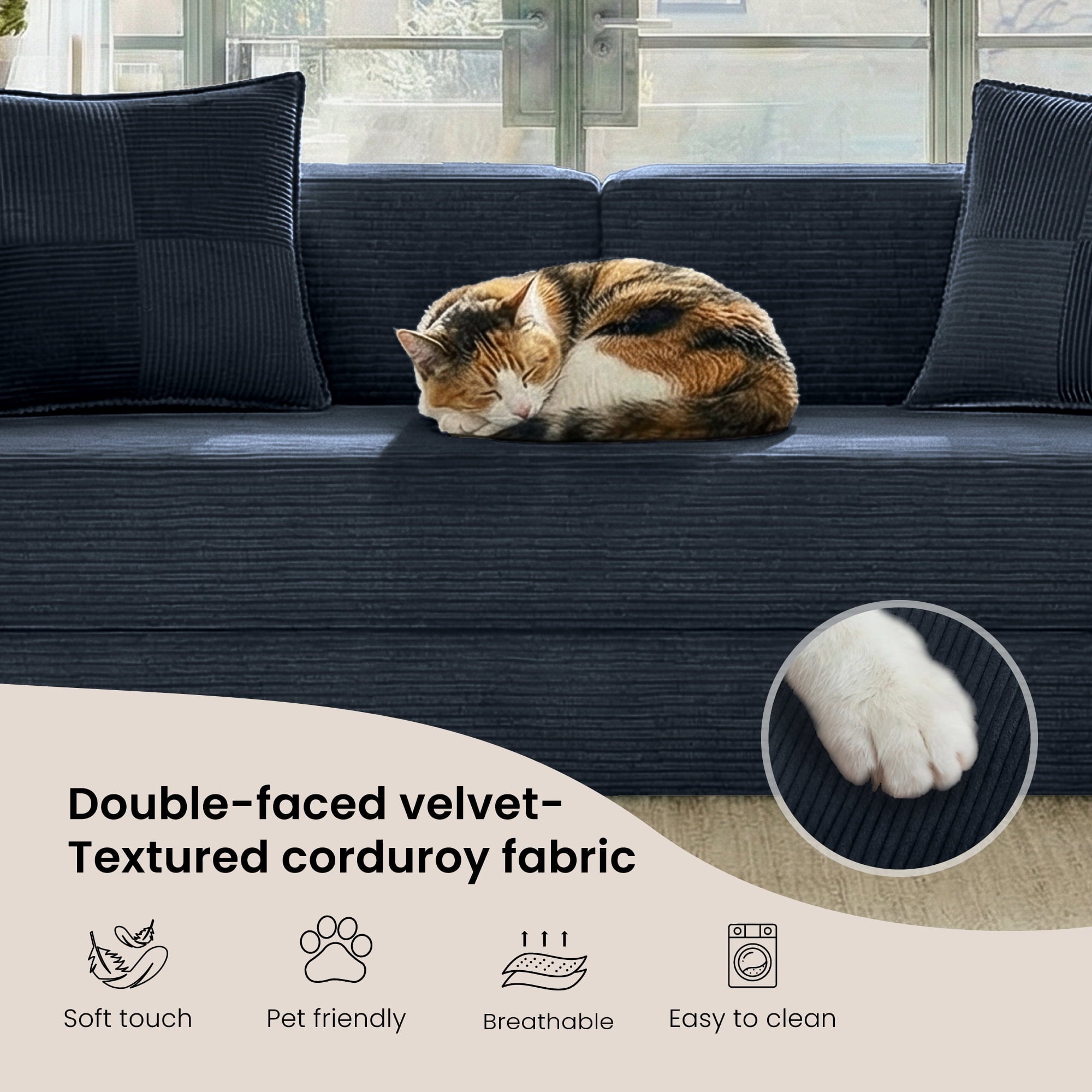 BELHOME 5-in-1 Convertible Sofa Bed, 78.8 Sleeper Sofa Boneless Couch with Side Pockets, Folding Floor Sofa Compression Sofa for Living Rooms No Assembly Required