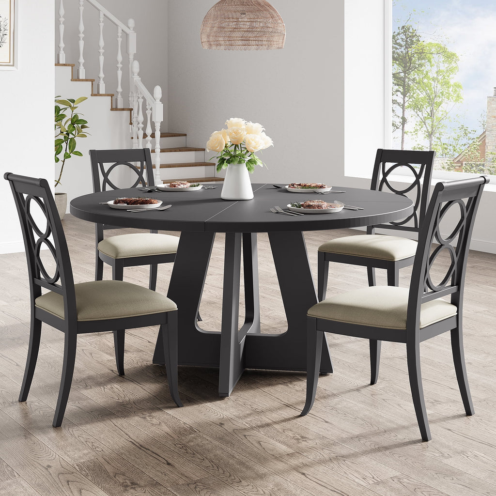 47'' Round Large Dining Table Set for 4 to 6,Mid Century Wood Dinner Table with Wide Tabletop and Cross Base,Dining Room Table for Home Dining Room or Living Room (No Chairs)