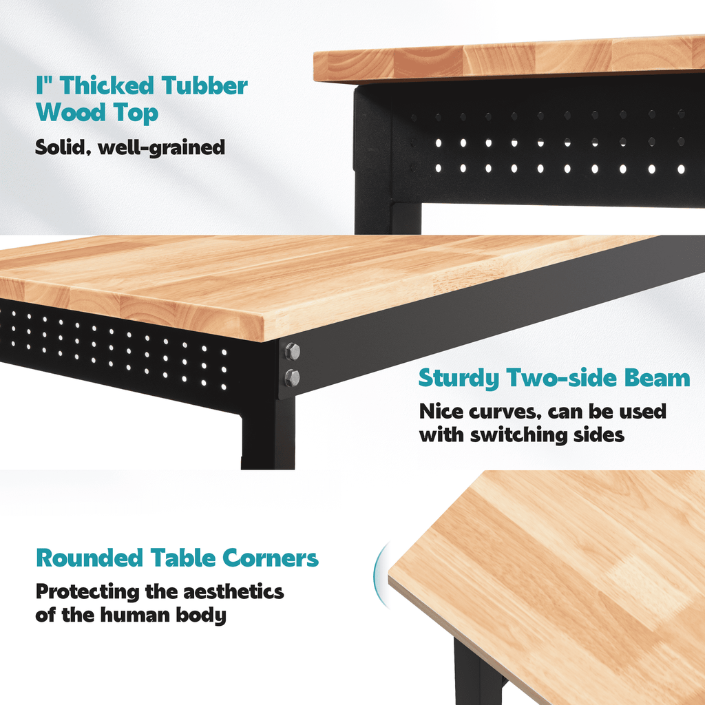 HARIPUL 96 inch Adjustable Workbench, 2000 LBS Heavy Duty Workstation with Power Outlets & Pegboard, Solid Rubber Wood Top Work Table for Garage, Workshop, Office, Commercial Use