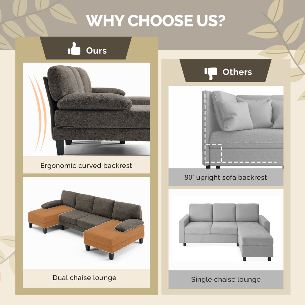 Ktaxon U-Shaped Sectional Sofa Set with Chaise, 4-Seater Blended Chenille Couch for Living Room, Apartment, Easy Assembly Khaki
